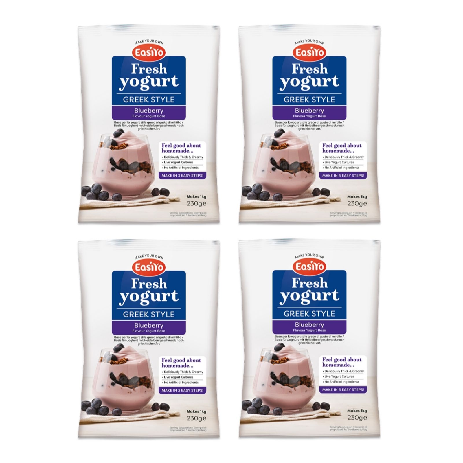 EasiYo Set of 4 Greek Style Single Flavour Sachets