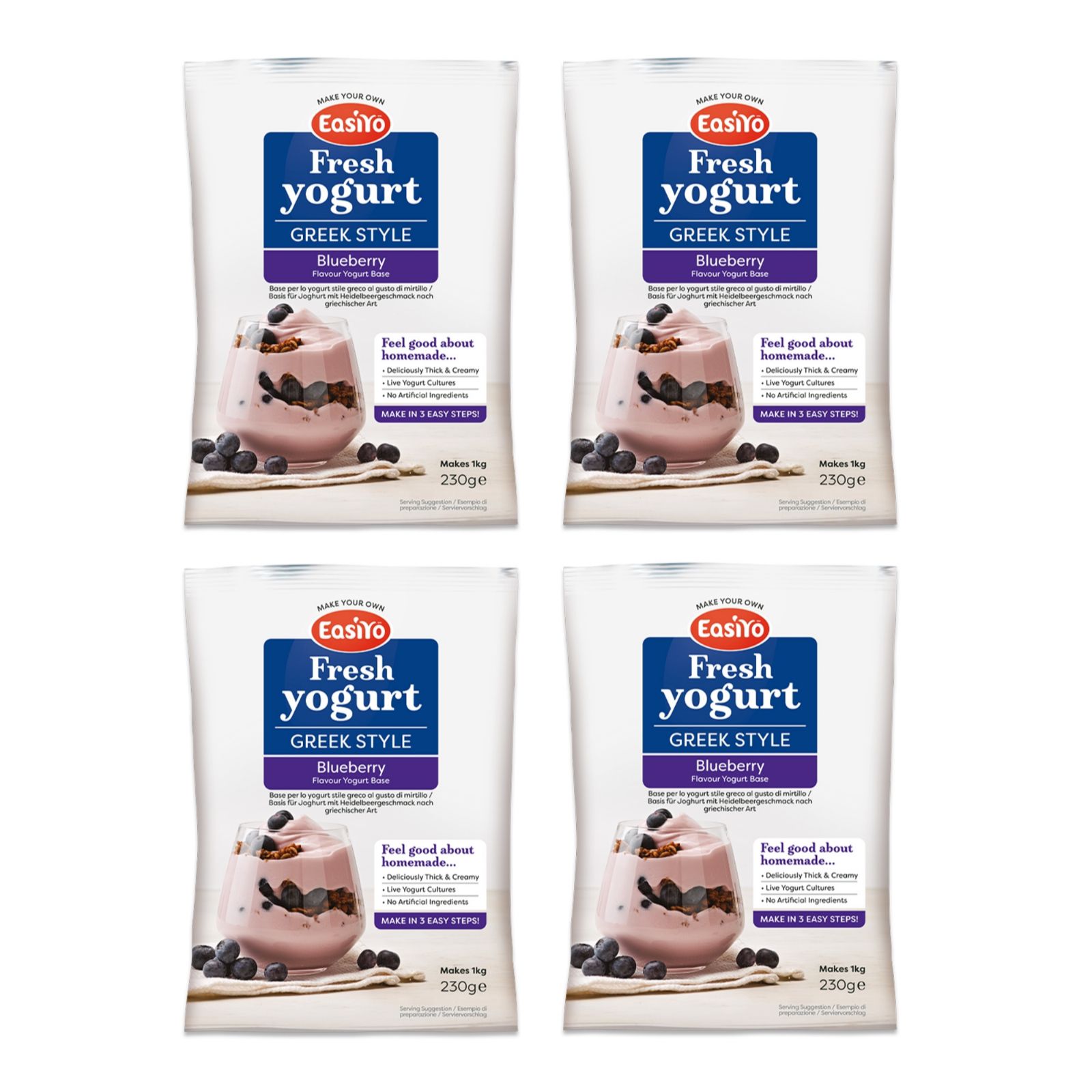 EasiYo Set of 4 Greek Style Single Flavour Sachets