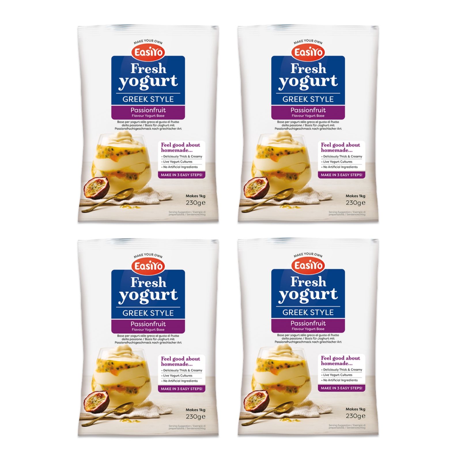 EasiYo Set of 4 Greek Style Single Flavour Sachets