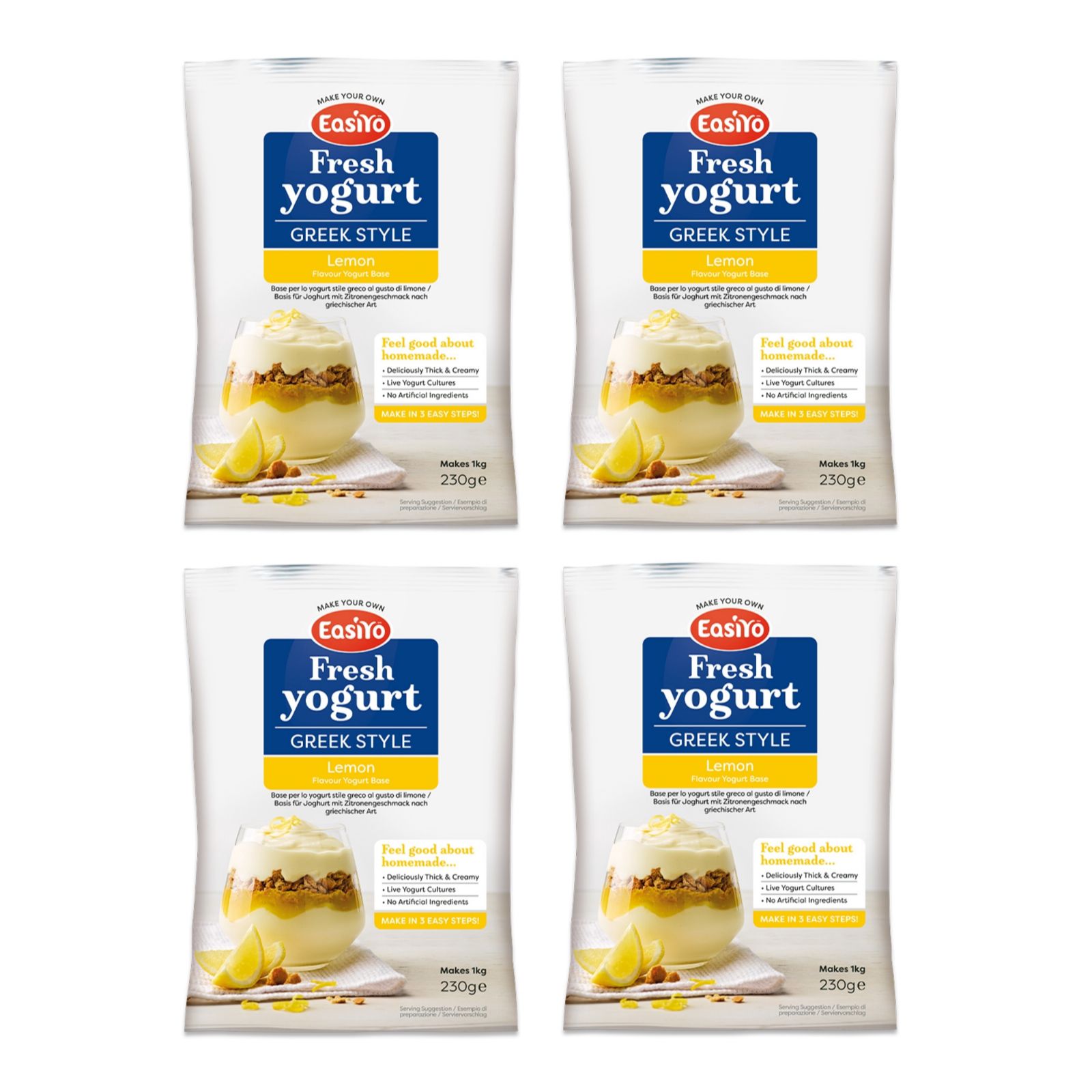 EasiYo Set of 4 Greek Style Single Flavour Sachets