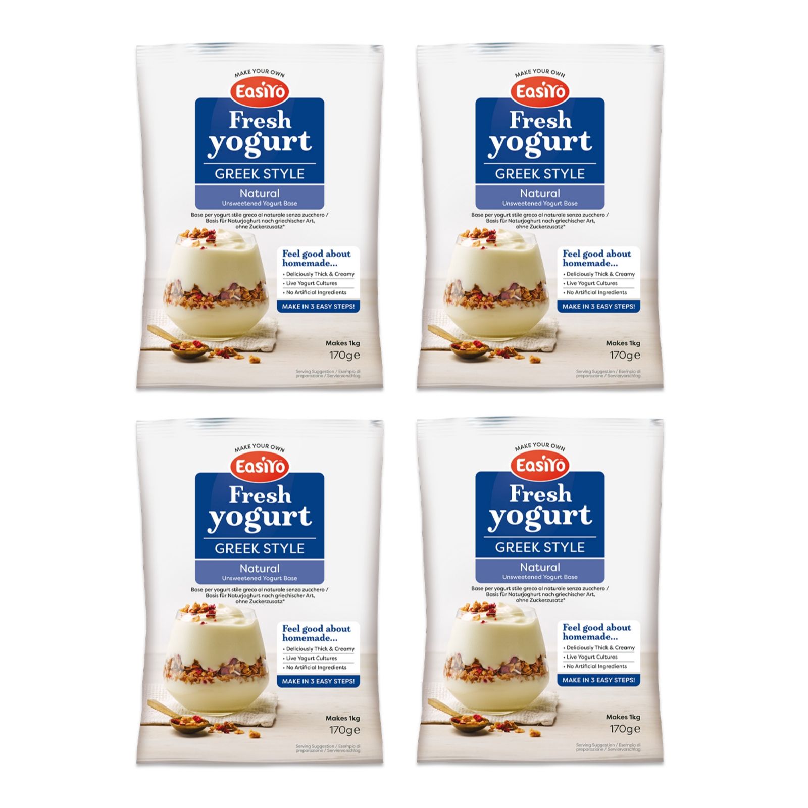 EasiYo Set of 4 Greek Style Single Flavour Sachets