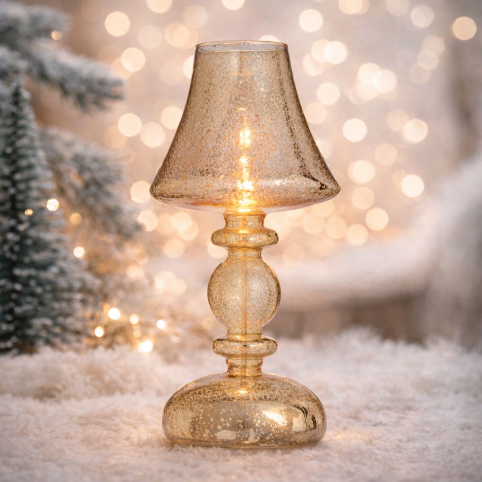Home Stories 30cm Mercury Glass Pre Lit Flame Lamp