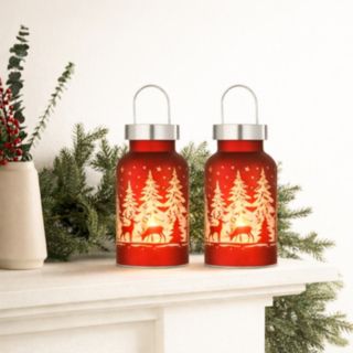 Home Stories Set of 2 20cm Glass Jar with Winter Scene