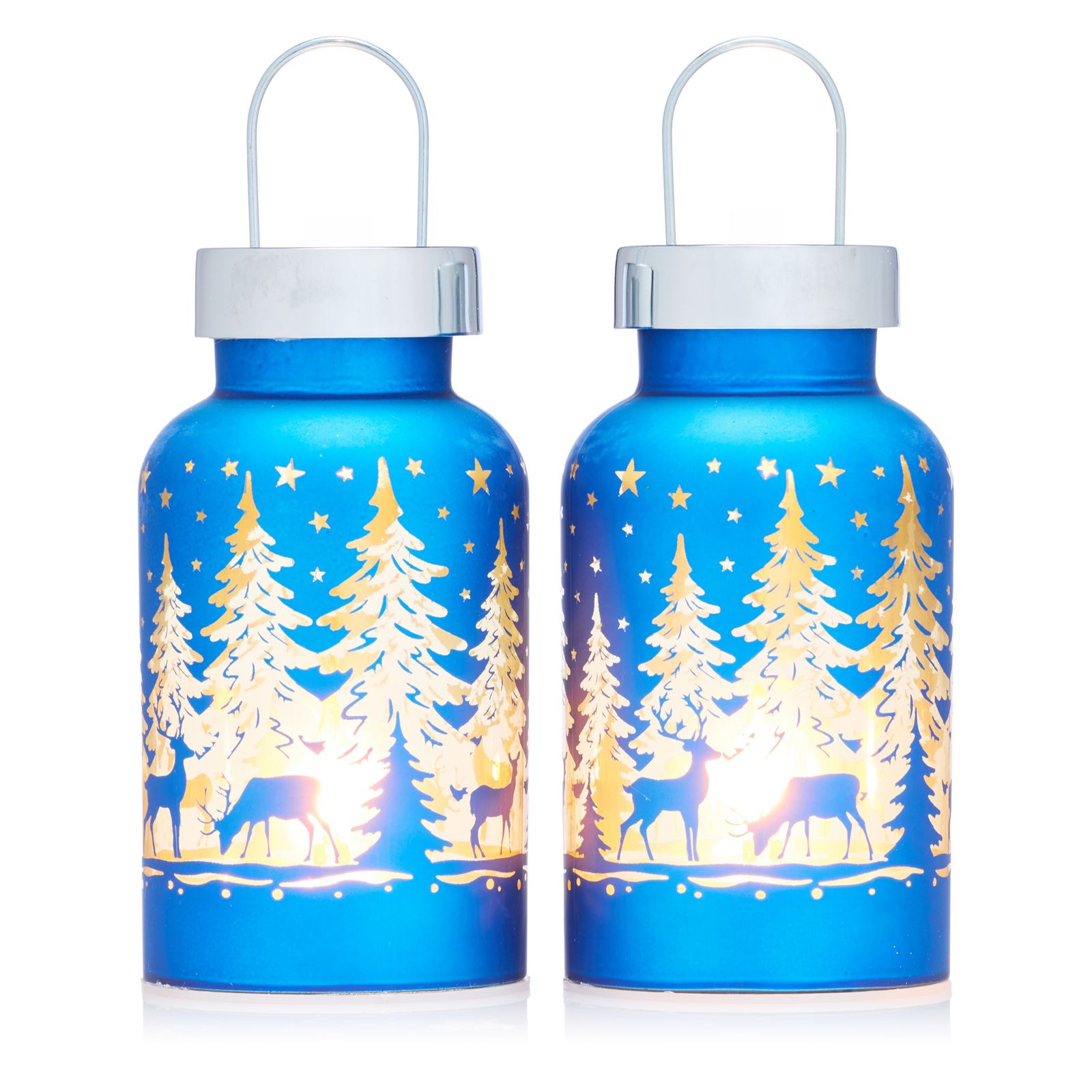 Home Stories Set of 2 20cm Glass Jar with Winter Scene