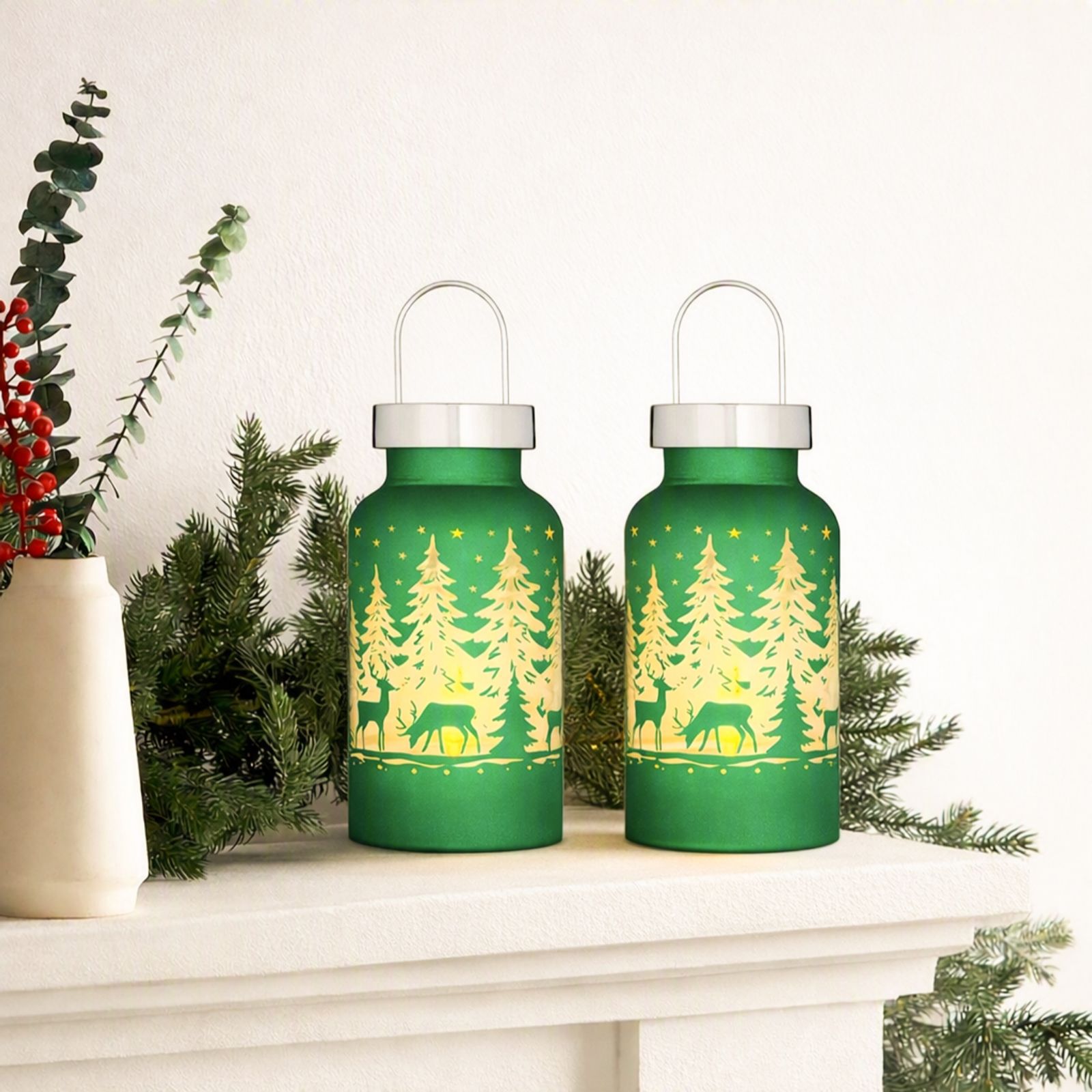 Home Stories Set of 2 20cm Glass Jar with Winter Scene