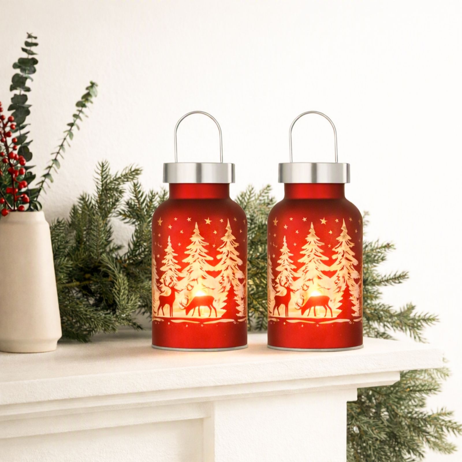 Home Stories Set of 2 20cm Glass Jar with Winter Scene