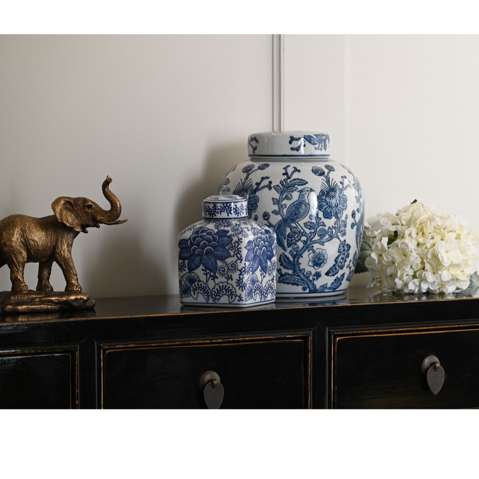 Ottersbrook White Blue Jar Set With Bird Floral Design
