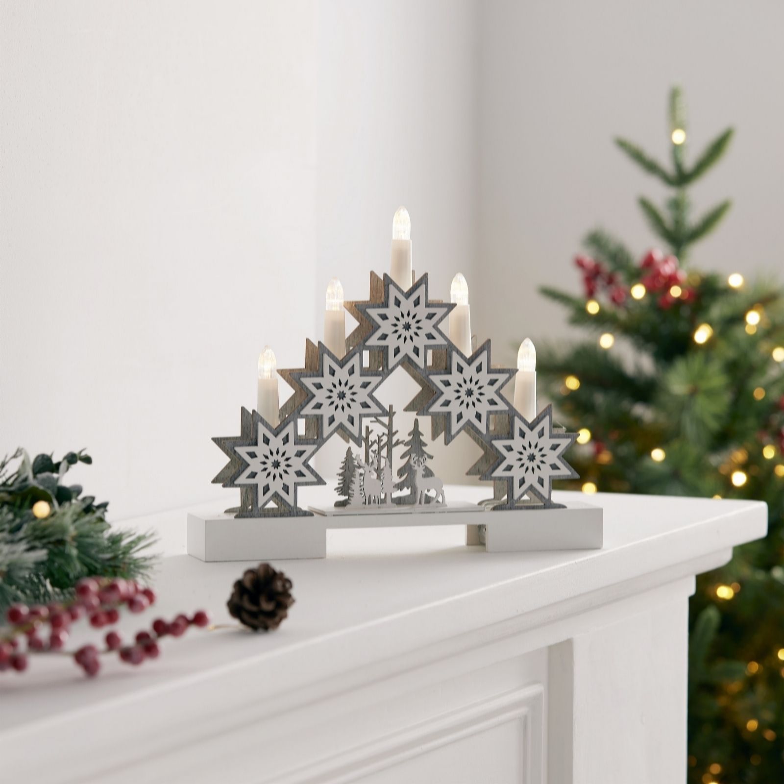 Outlet Home Stories 30cm Star And Reindeer Candle Bridge