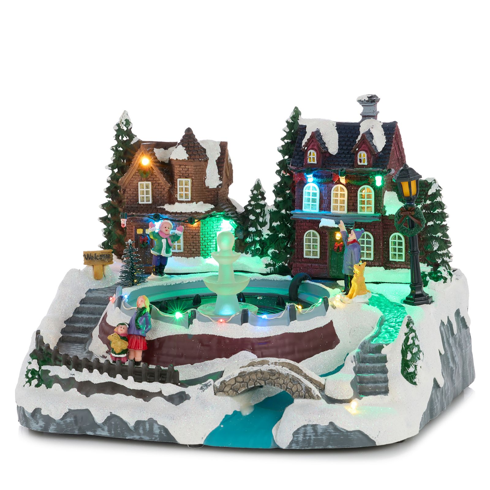 Santa Express Pre Lit LED Fountain Snow Village with Music