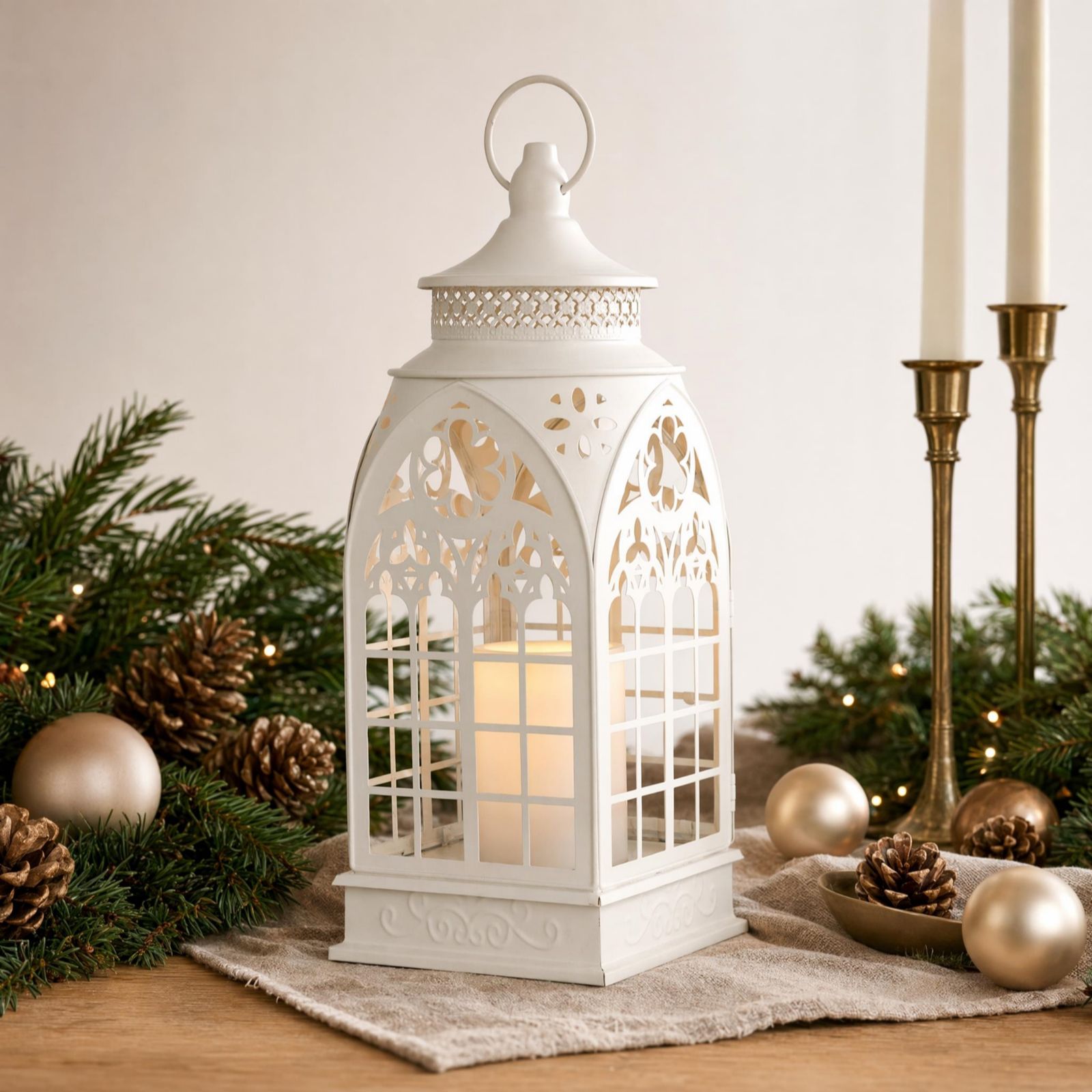 Home Stories 38cm Detailed Lantern With Flameless Candle