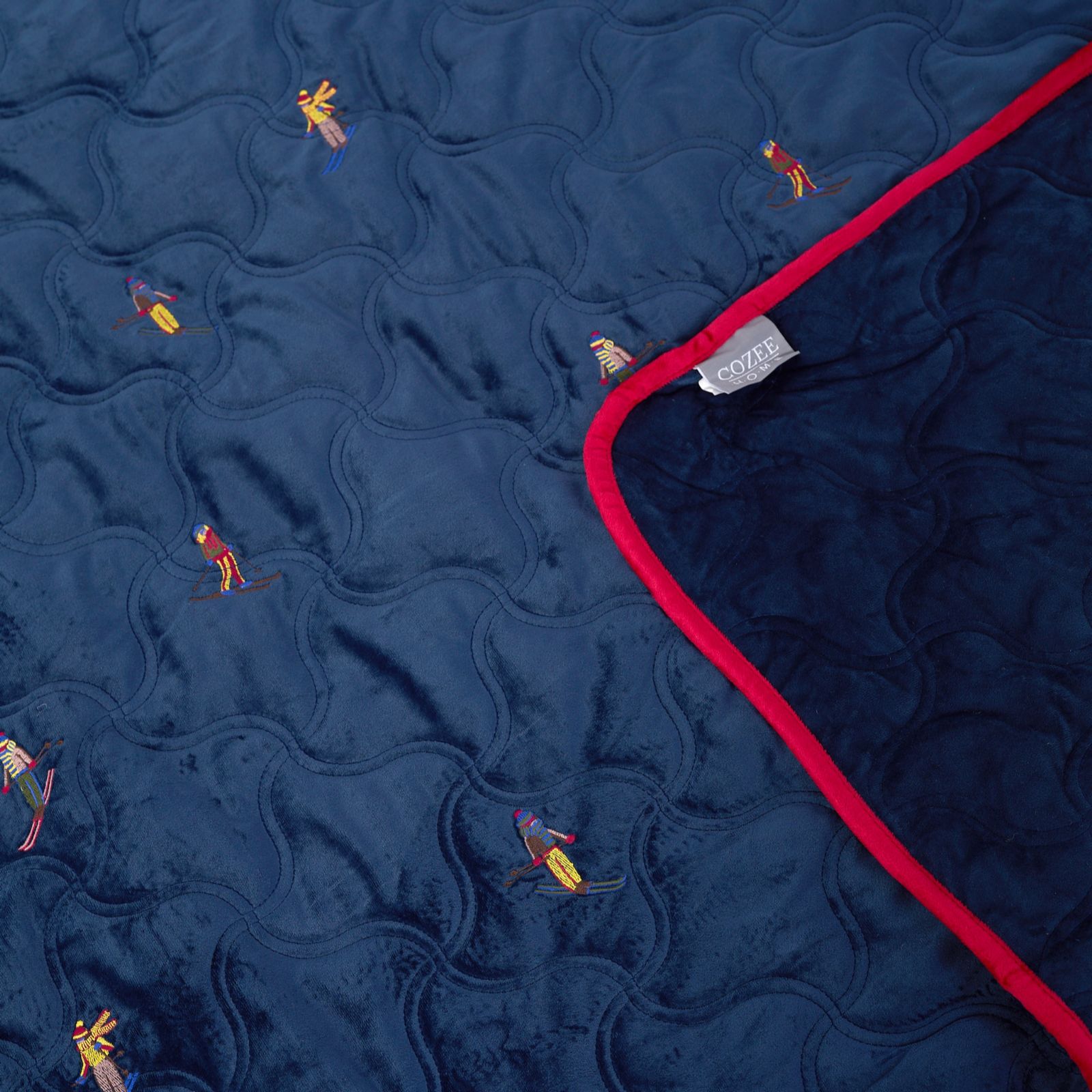 Cozee Home Ski Chalet Embroidered Velvet Bedspread with Quilting