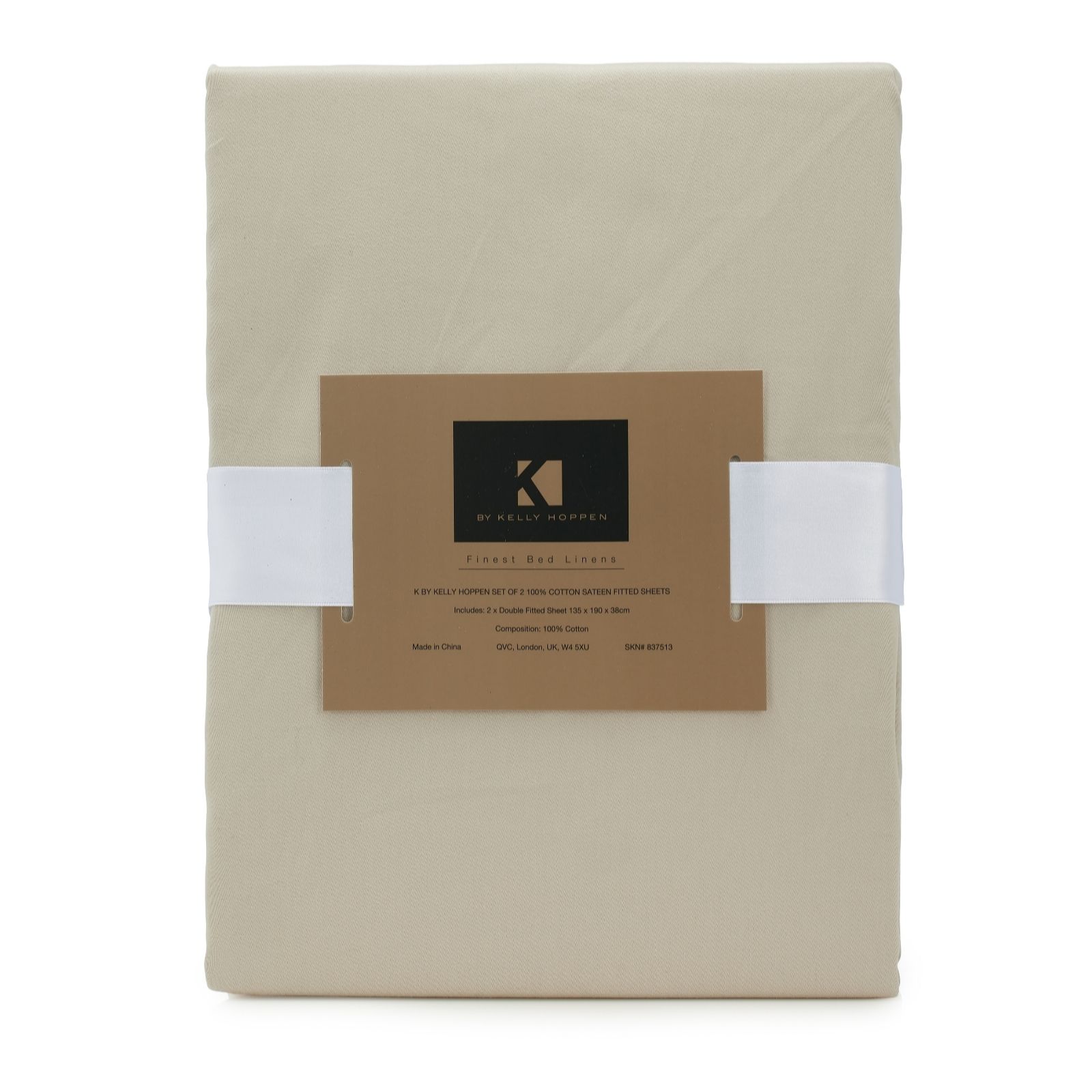 Outlet K by Kelly Hoppen Set of 2 100% Cotton Sateen Fitted Sheets