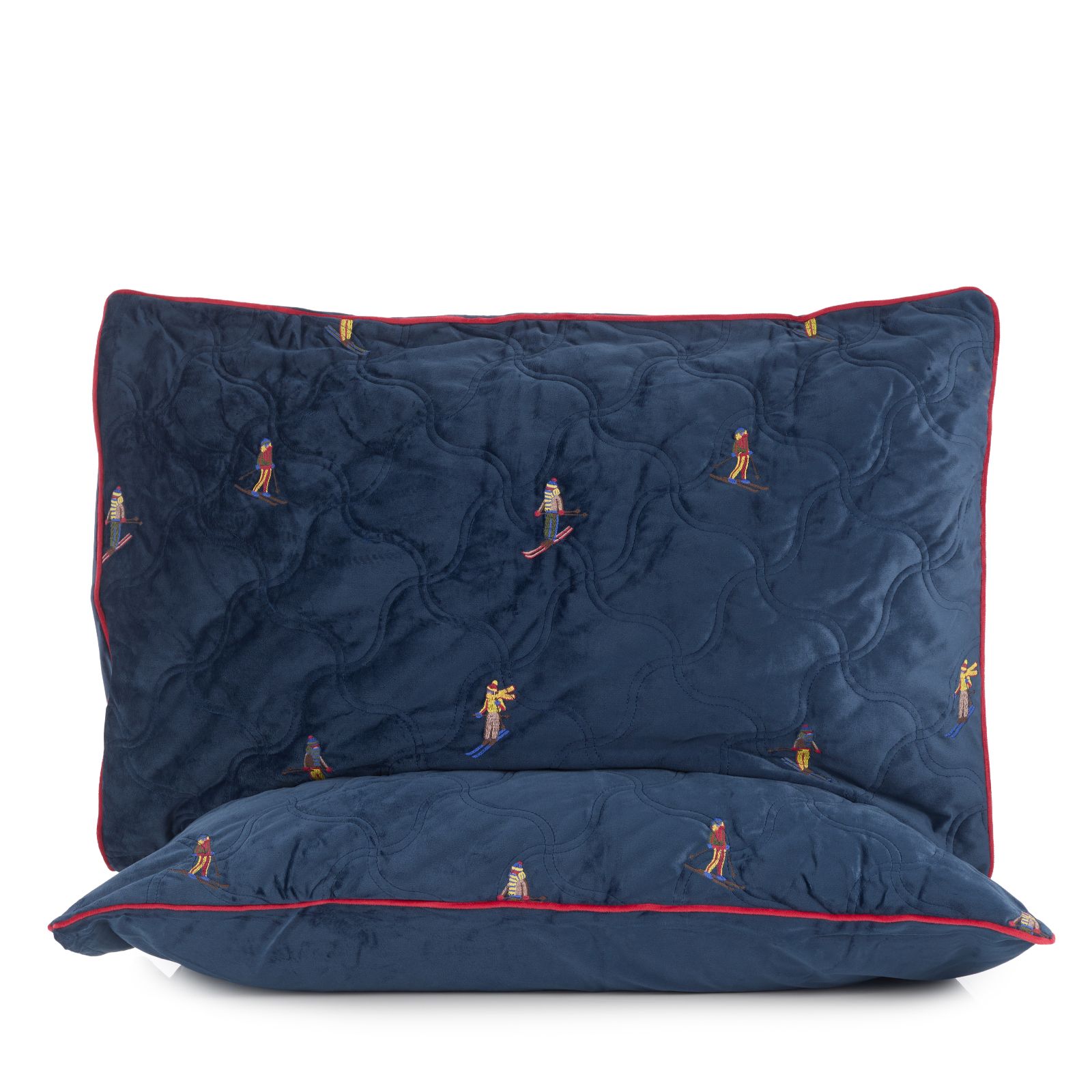 Cozee Home Ski Chalet Embroidered Velvet Pillowcases with Quilting