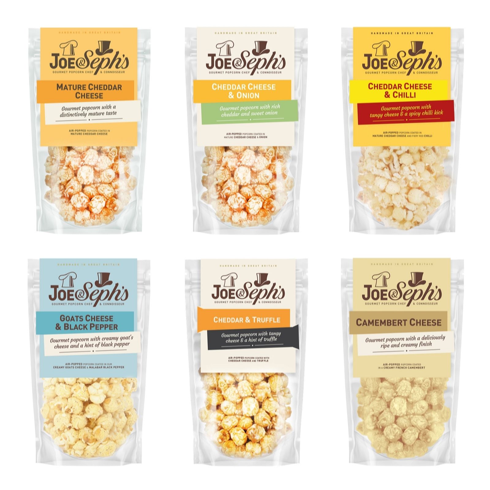Joe & Seph's Set of 6 Assorted Cheese Gourmet Popcorn