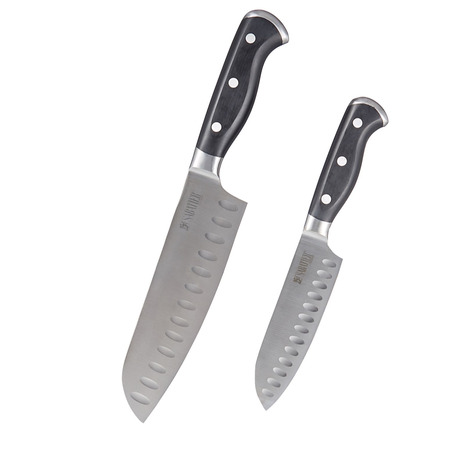 Sabatier Set of 2 Santoku Knives in Edgekeeper Sheaths QVC UK