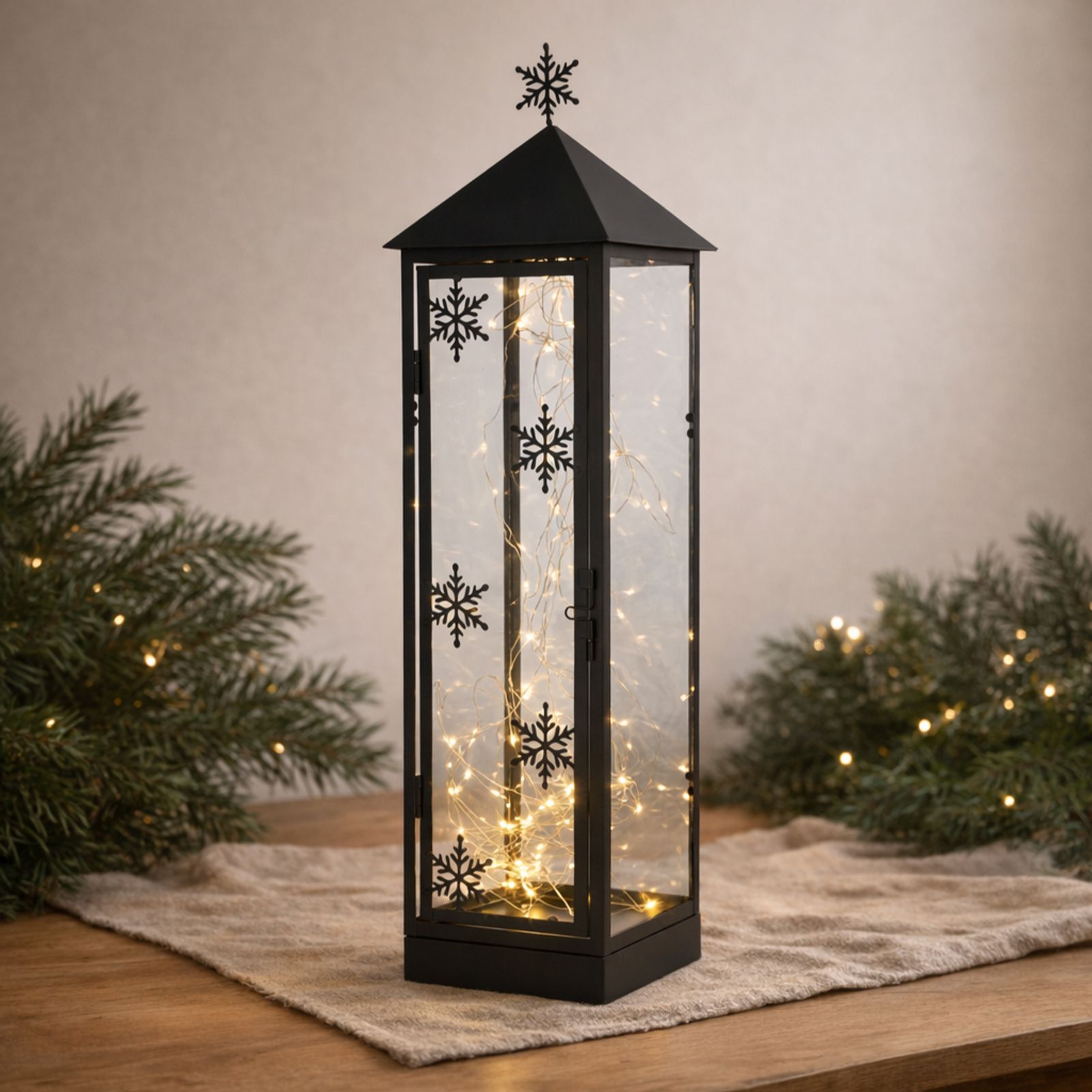 Home Stories Pre Lit Snowflake Lantern with Rice Lights