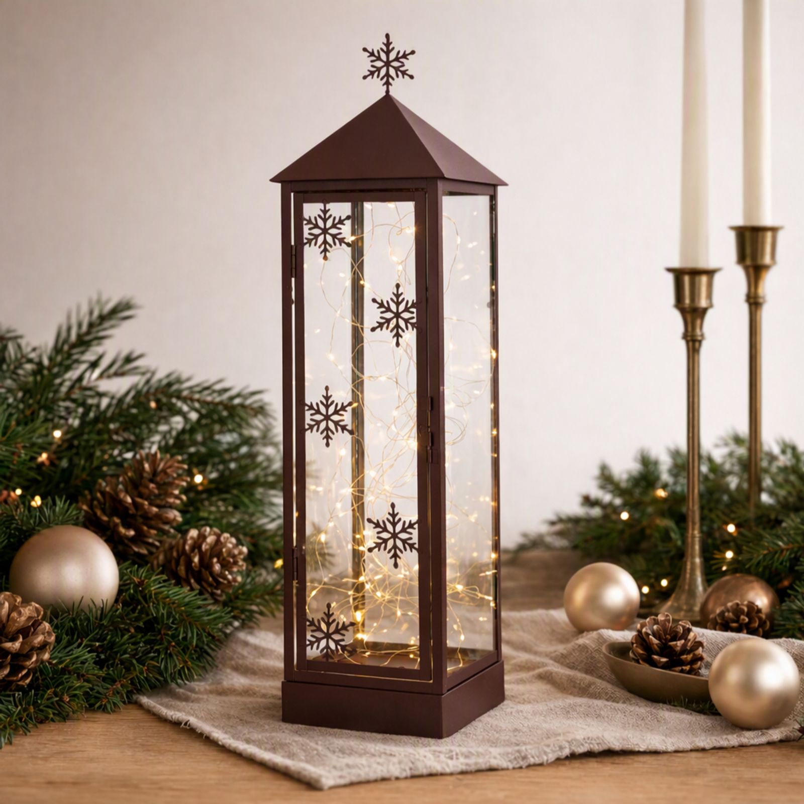 Home Stories Pre Lit Snowflake Lantern with Rice Lights