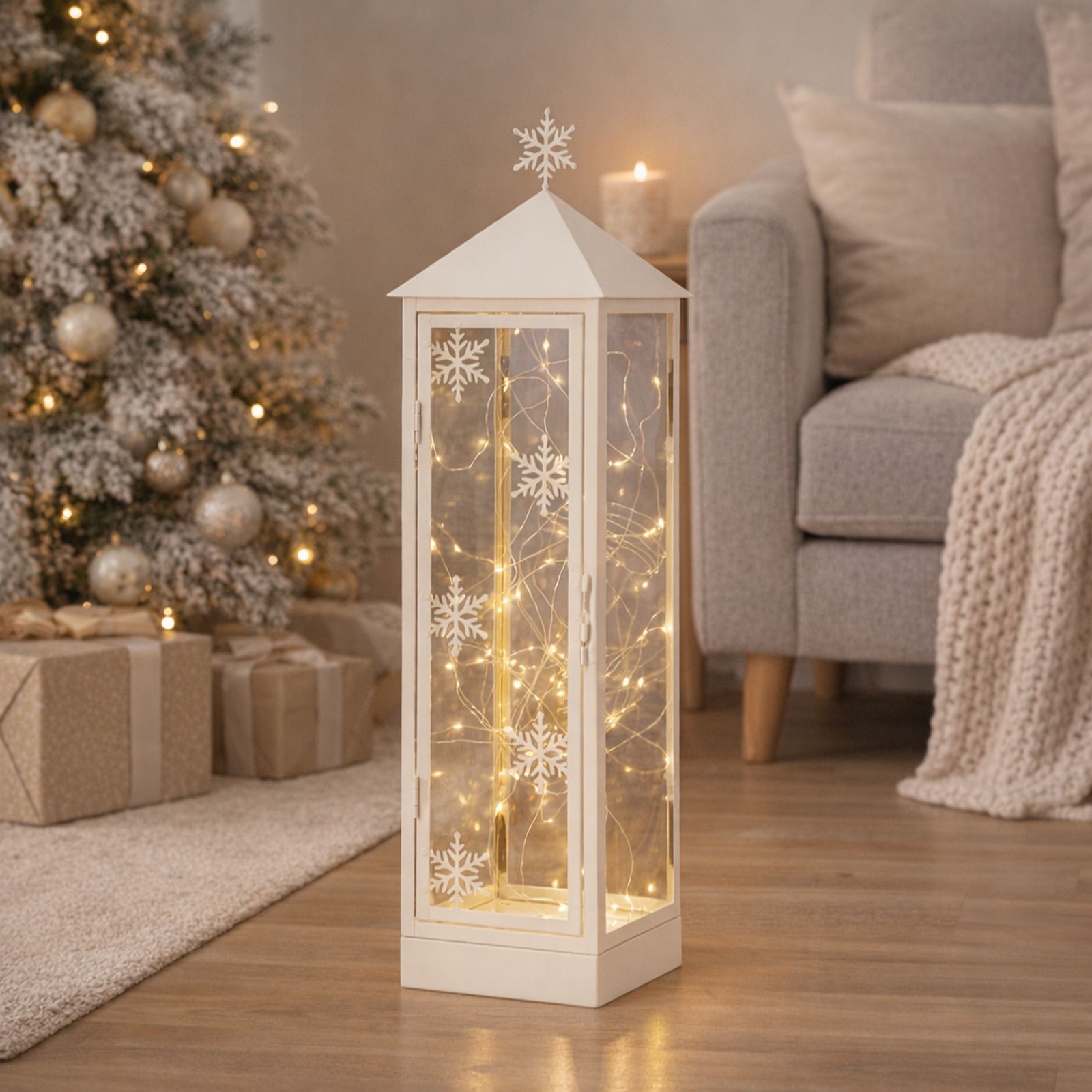 Home Stories Pre Lit Snowflake Lantern with Rice Lights