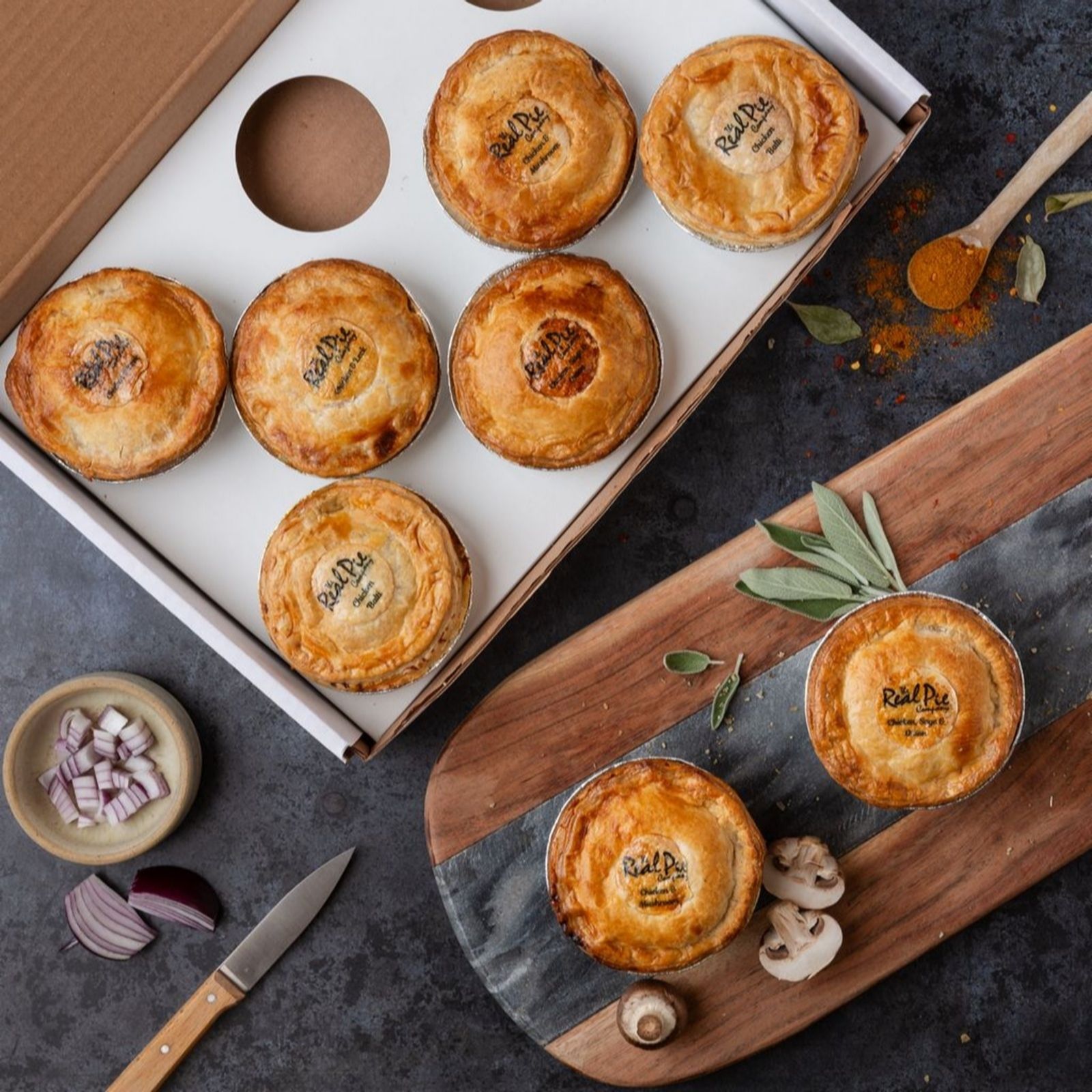 The Real Pie Co Set of 8 Chicken Variety Pies 145g