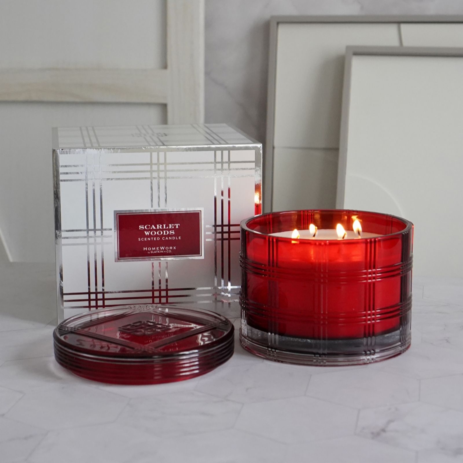 Outlet HomeWorx 18oz Plaid Candle GiftBox QVC UK
