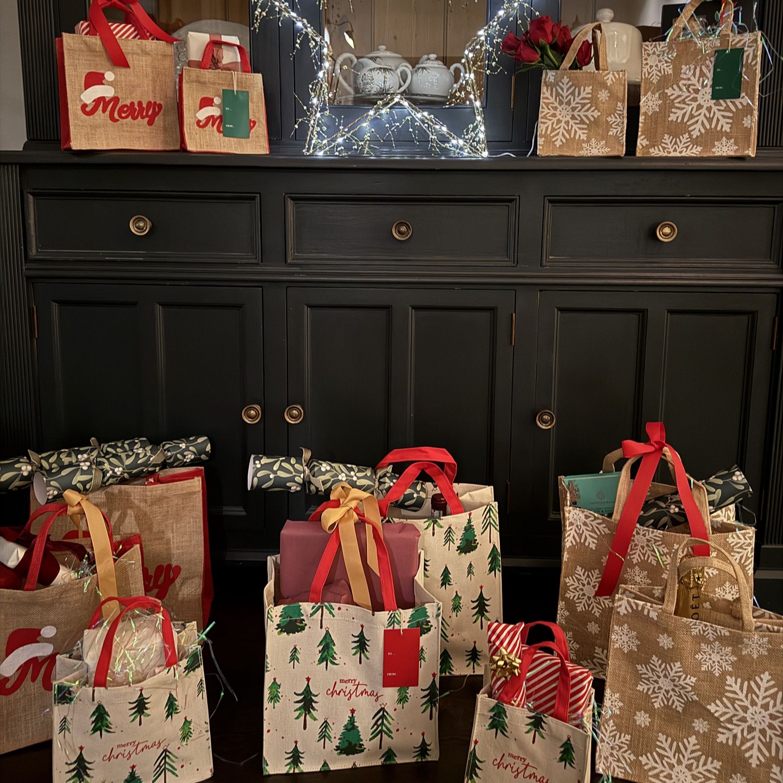 Home Stories 12 Piece Reusable Christmas Gift Bag Set with Tags