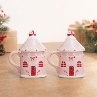 Festive Set of 2 Christmas Shaped Mugs with Lids
