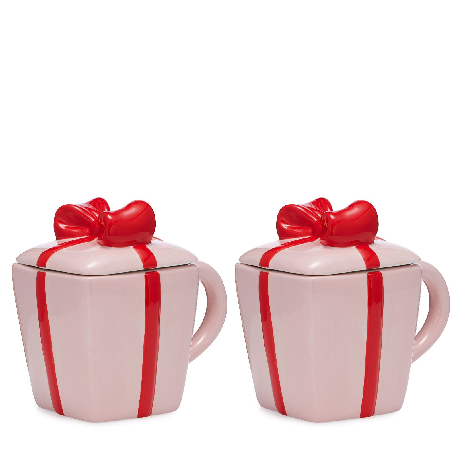 Festive Set Of 2 Christmas Shaped Mugs with Lids In Gift Box