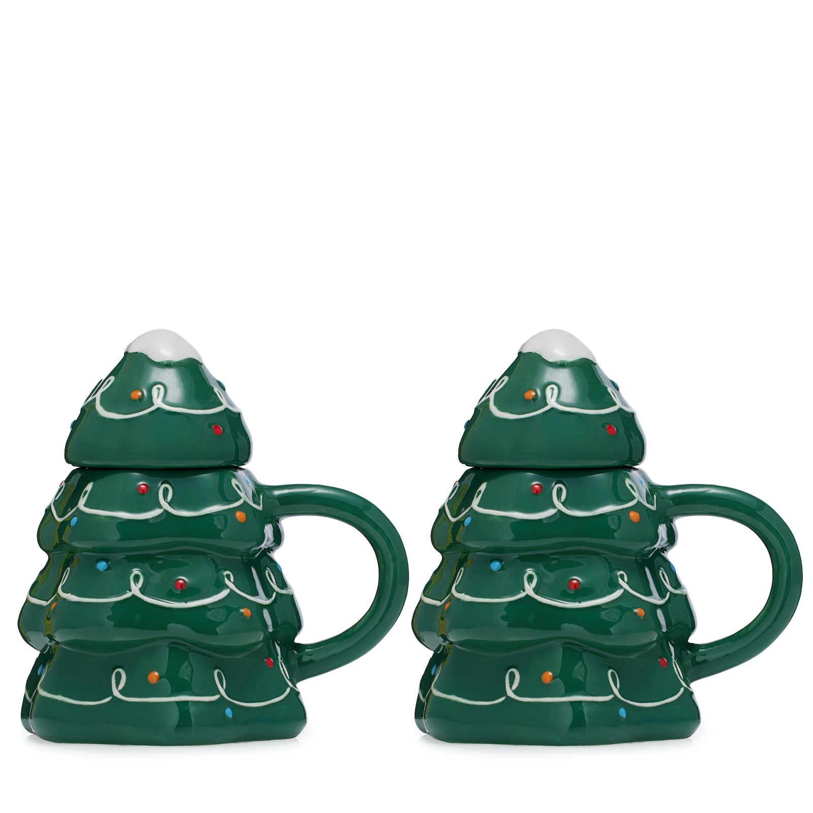 Festive Set Of 2 Christmas Shaped Mugs with Lids In Gift Box