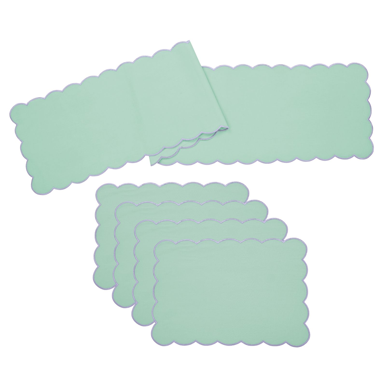 Home Stories Sorbet Collection Scalloped Edge Table Runner & Set of 4 Placemats