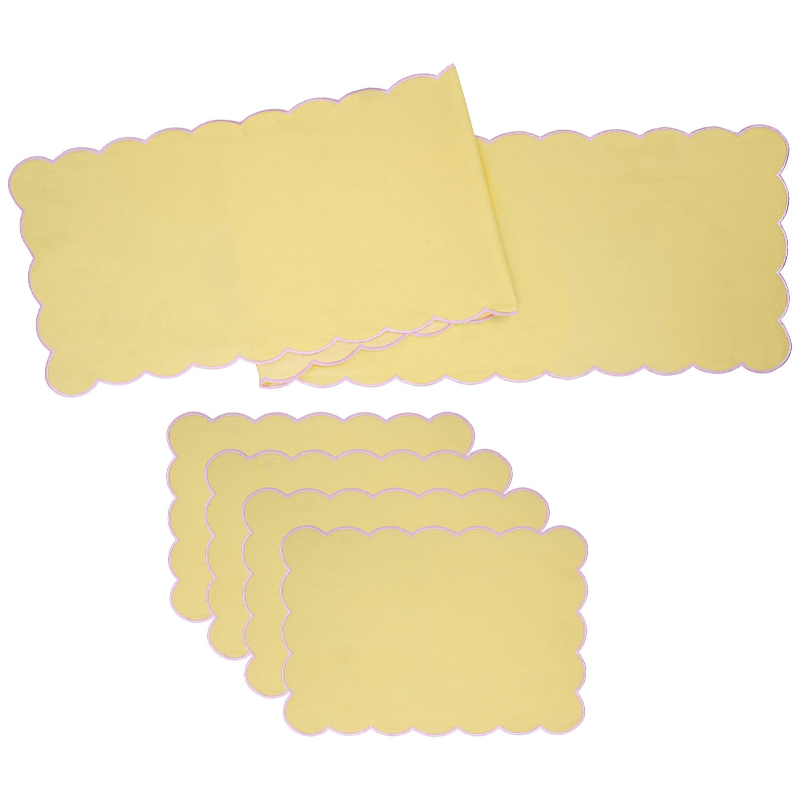Home Stories Sorbet Collection Scalloped Edge Table Runner & Set of 4 Placemats
