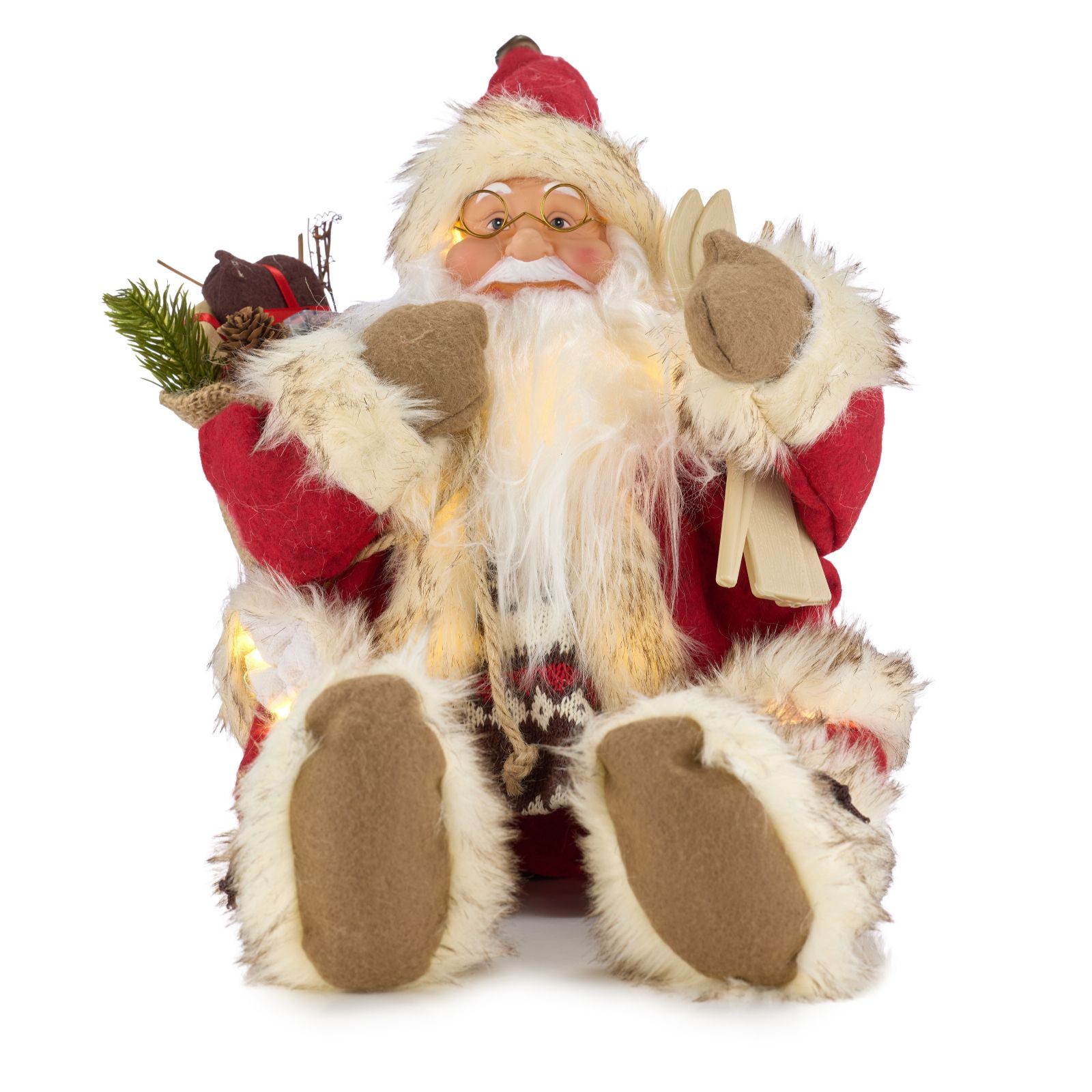 Festive Pre Lit Fair Isle Jumper Santa with Skis