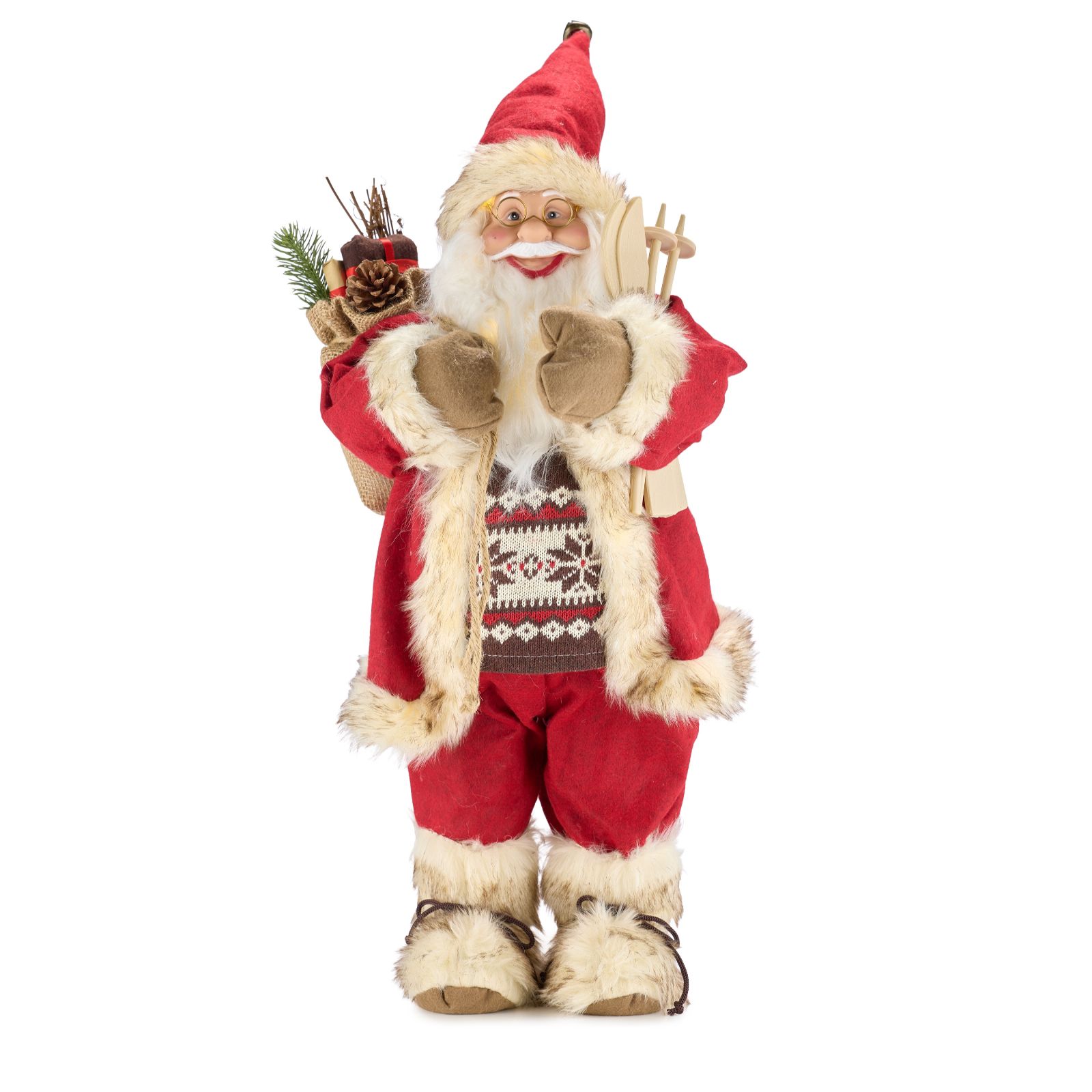 Festive Pre Lit Fair Isle Jumper Santa with Skis