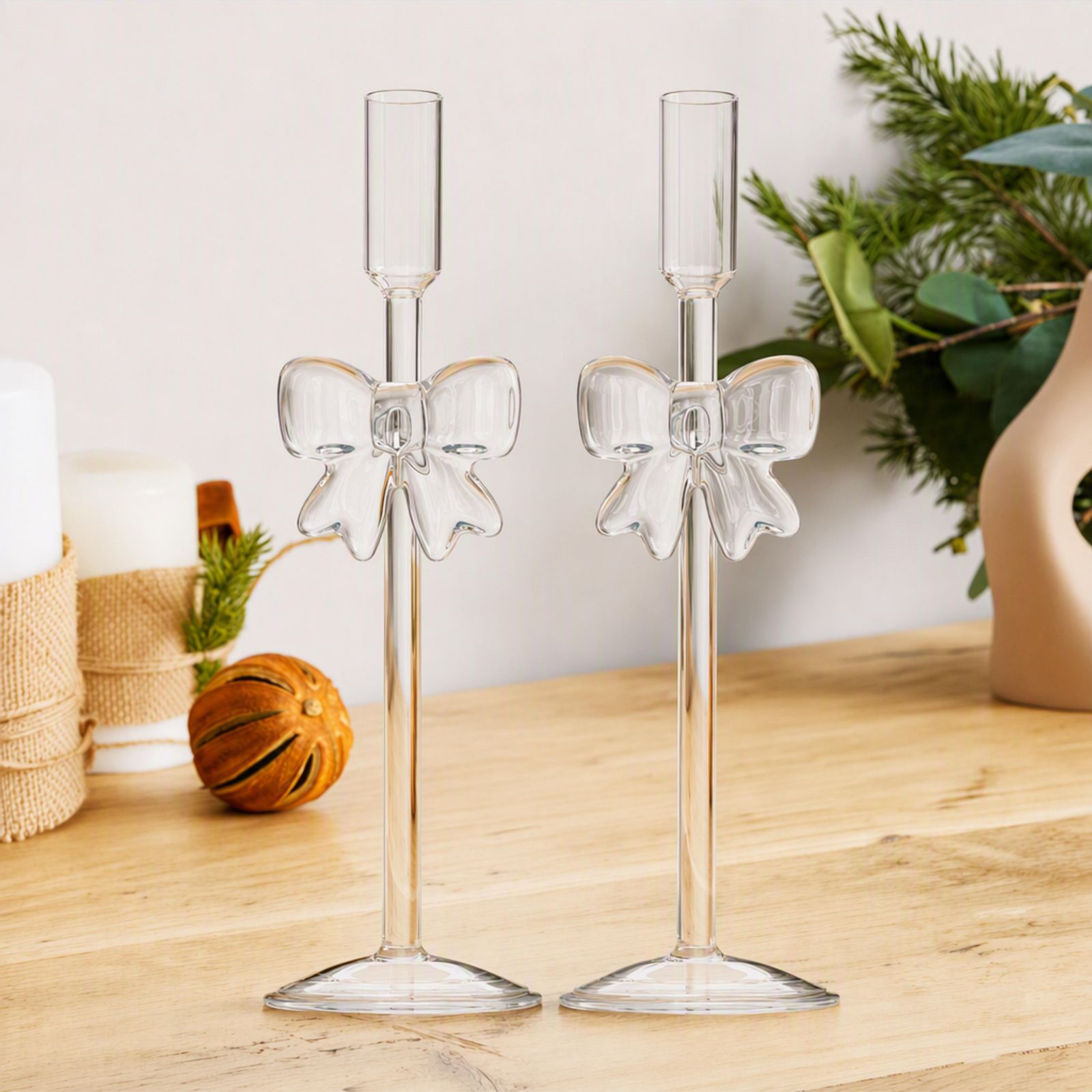 Home Stories Set of 2 Iridescent Bow Candle Holders