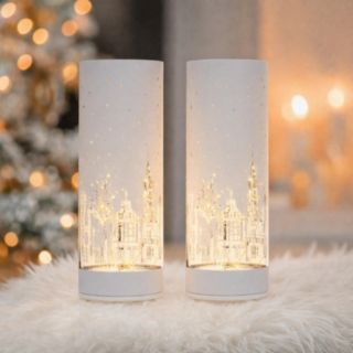 Home Stories Set of 2 Pre Lit Rotating 25cm Cylinder