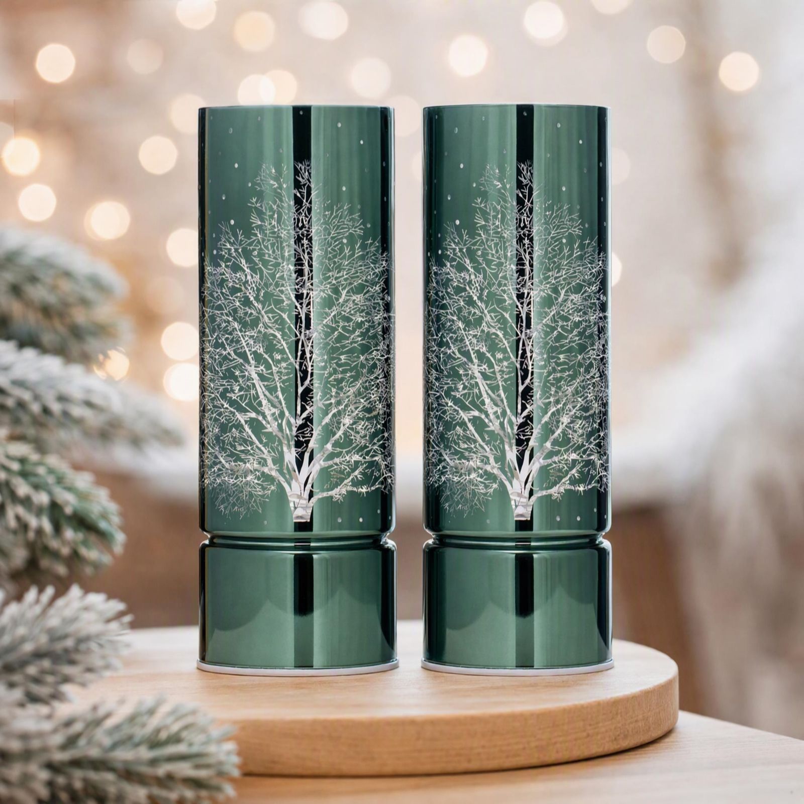 Home Stories Set of 2 Pre Lit Rotating 25cm Cylinder
