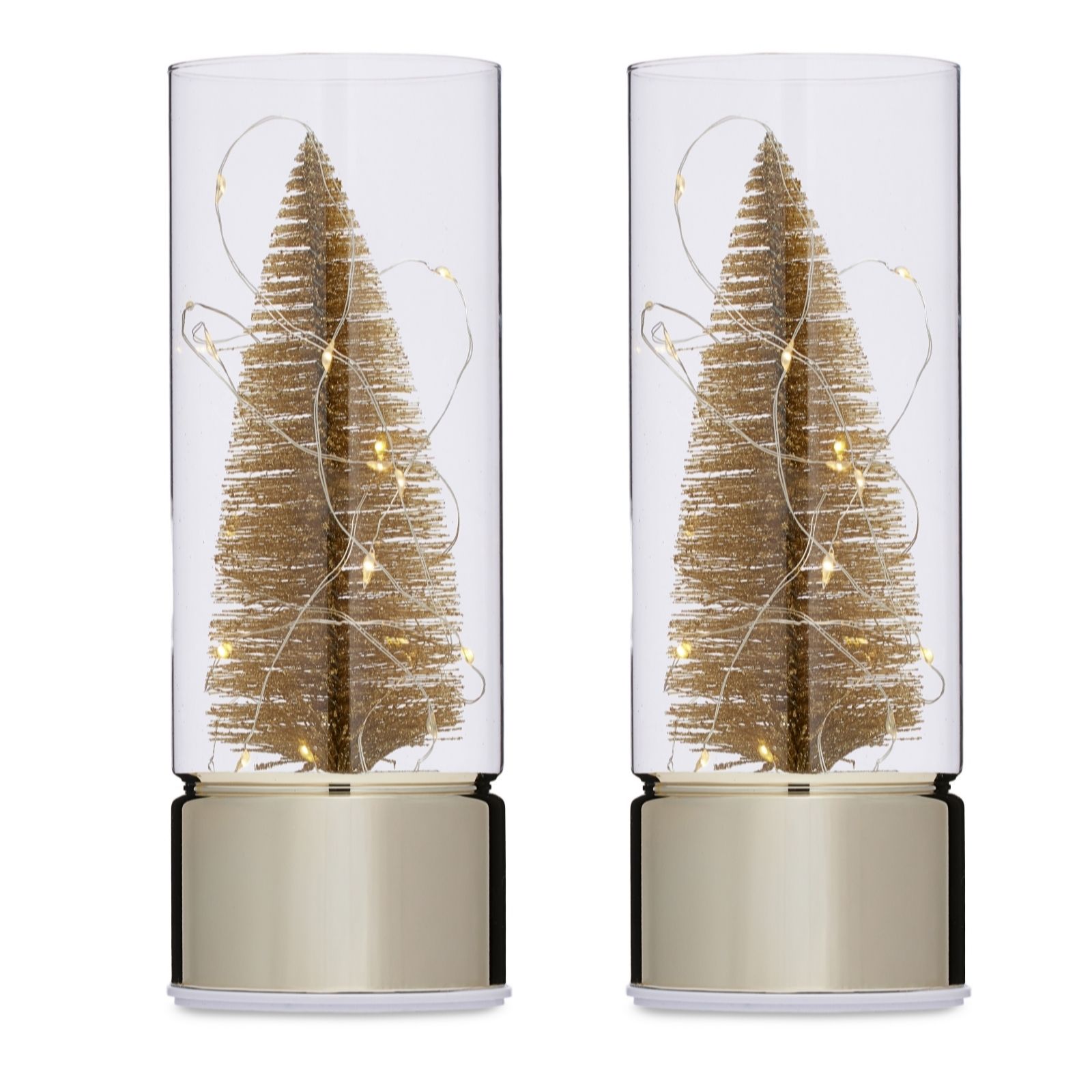 Home Stories Set of 2 Tree Pre Lit Rotating 25cm Cylinders