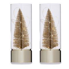 Home Stories Set of 2 Tree Pre Lit Rotating 25cm Cylinders