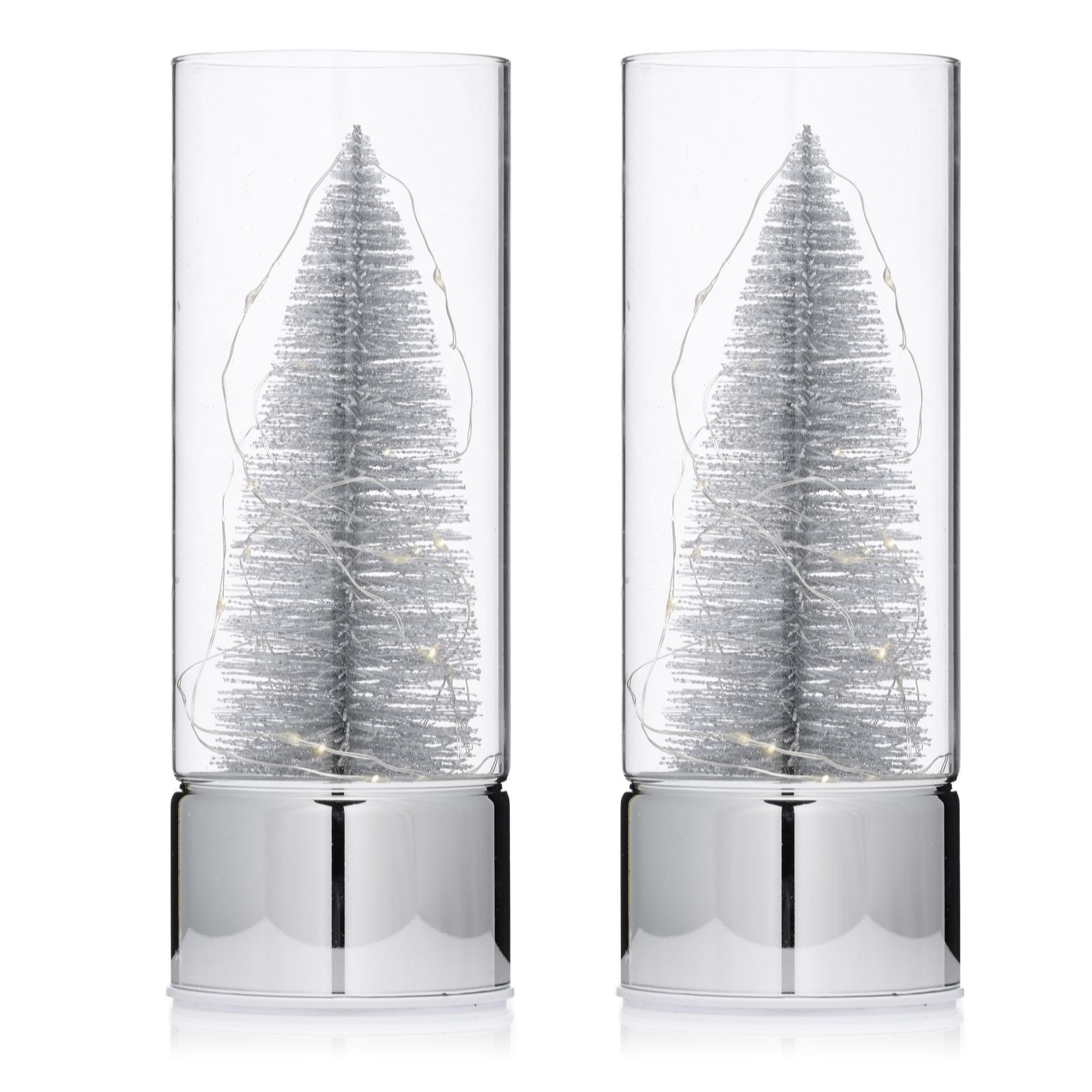 Home Stories Set of 2 Tree Pre Lit Rotating 25cm Cylinders