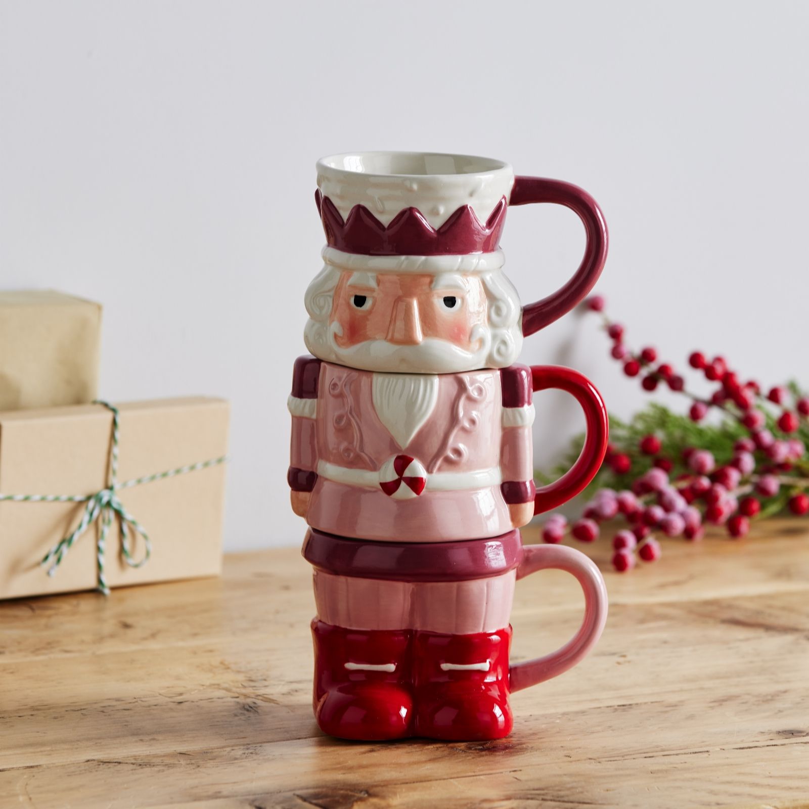 Home Stories Set of 3 Stacking Nutcracker Mugs