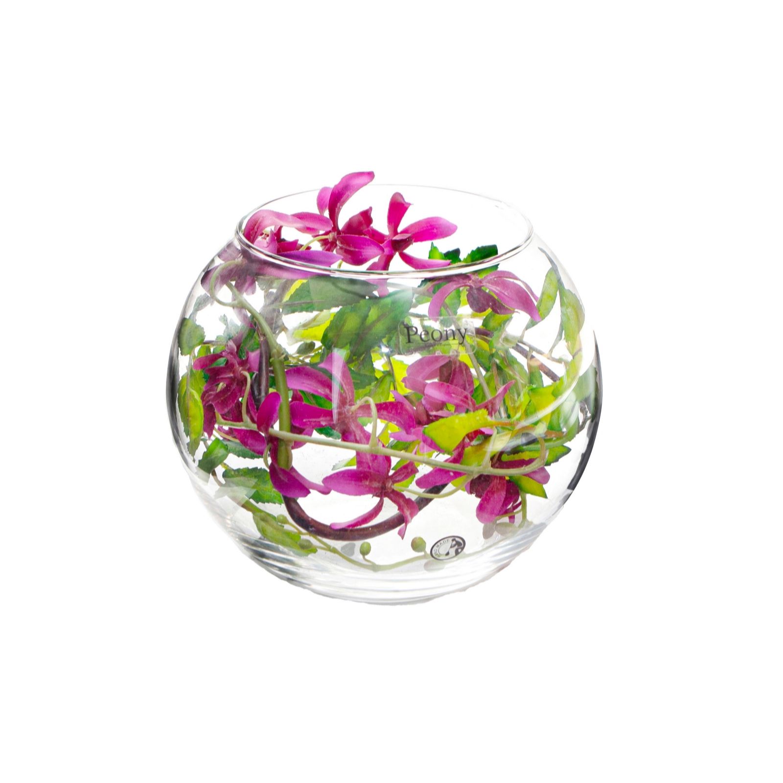 Peony Dancing Orchid & Foliage in Fish Bowl