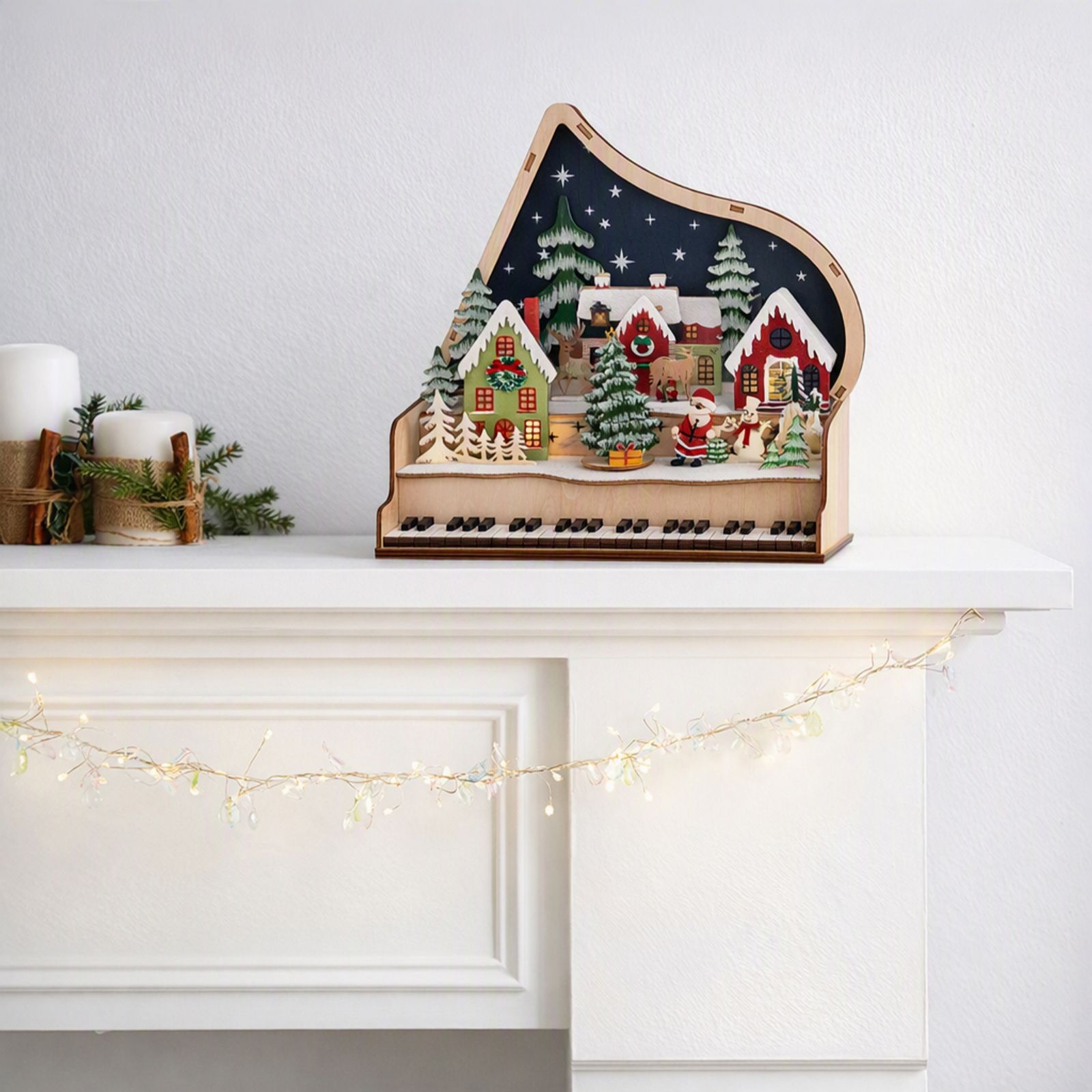Festive 30cm Pre Lit Animated Wooden Piano Scene