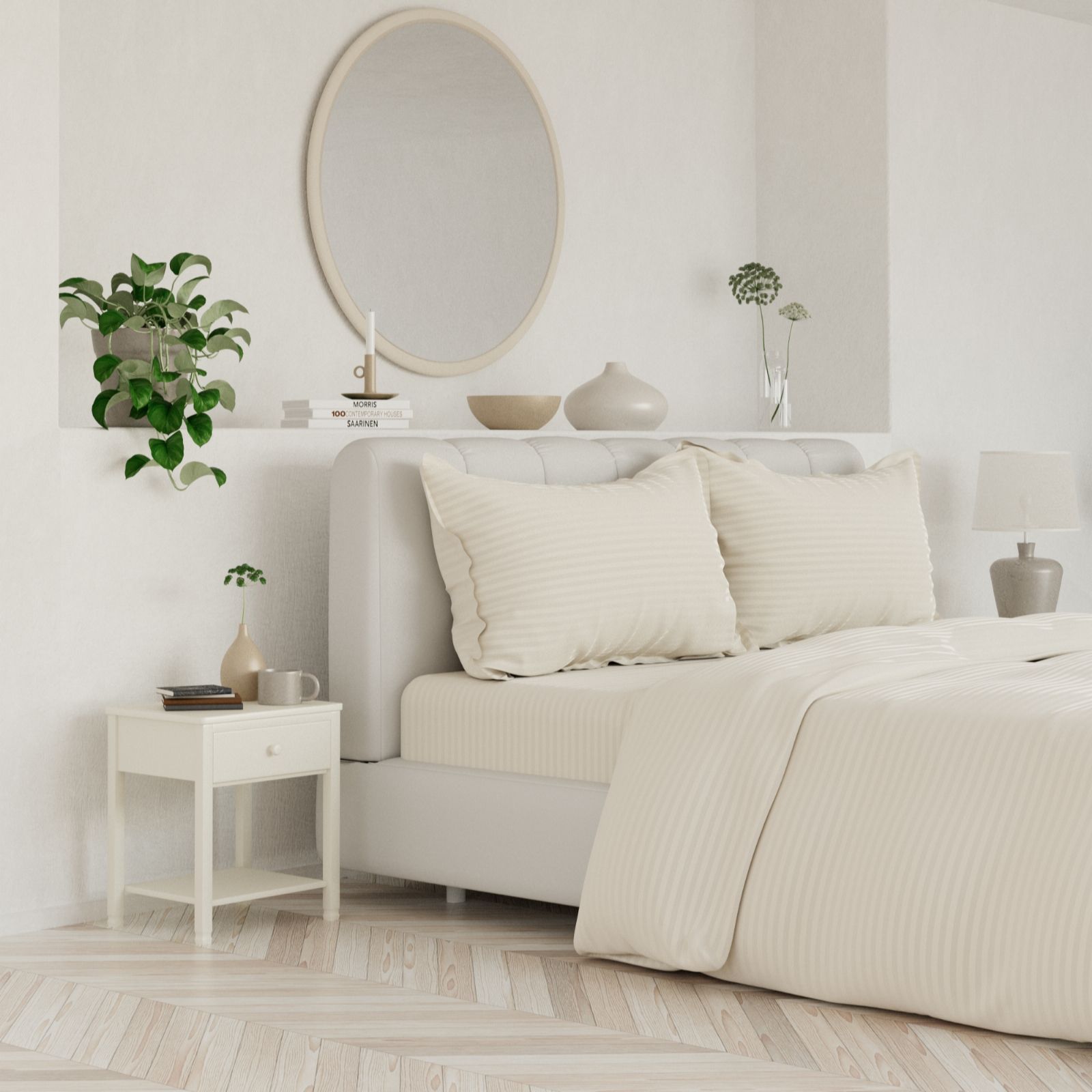Northern Nights 400TC 100% Cotton Sateen Stripe 4 Piece Duvet Set