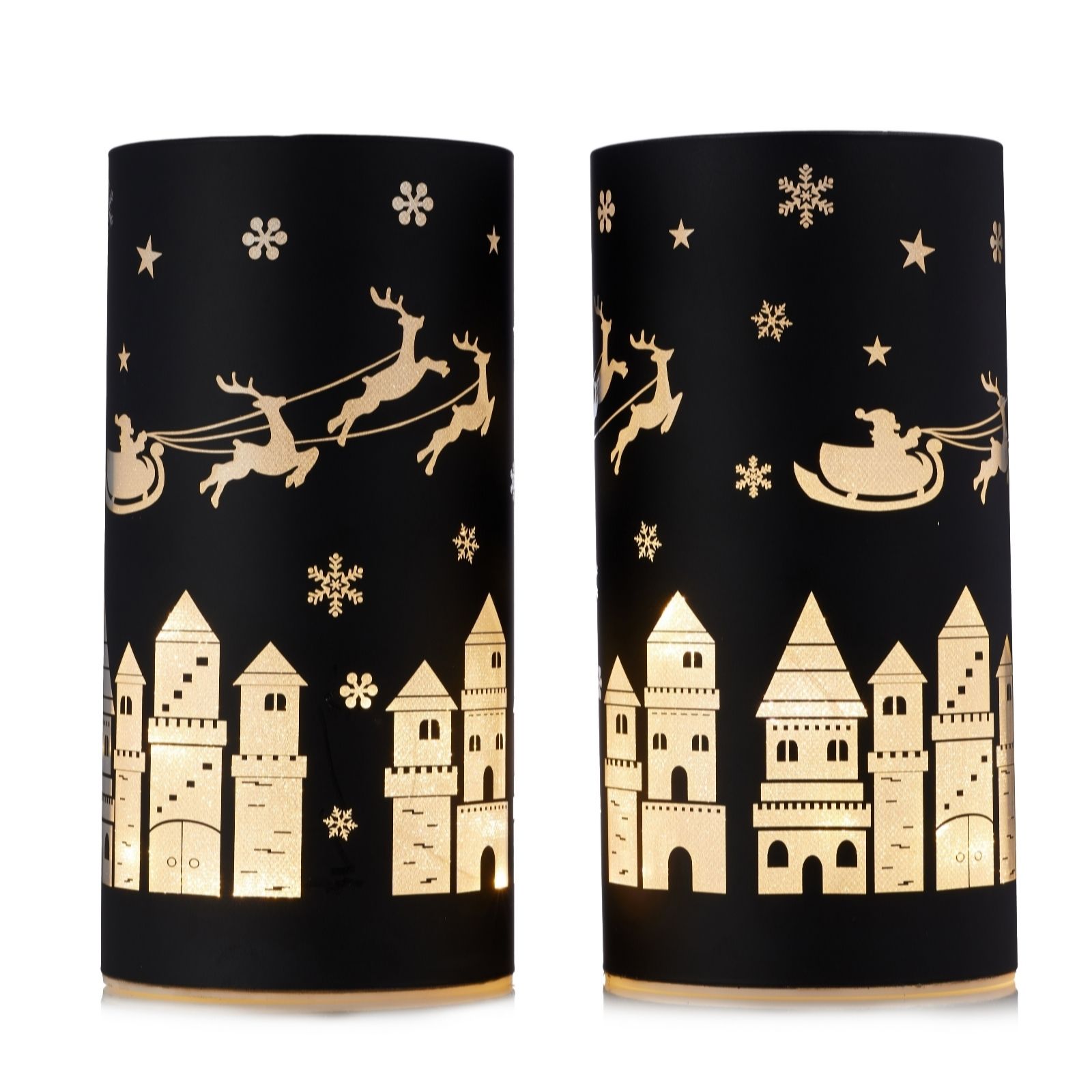 Outlet Festive Set of 2 Night Pre Lit Scene Cyclinder