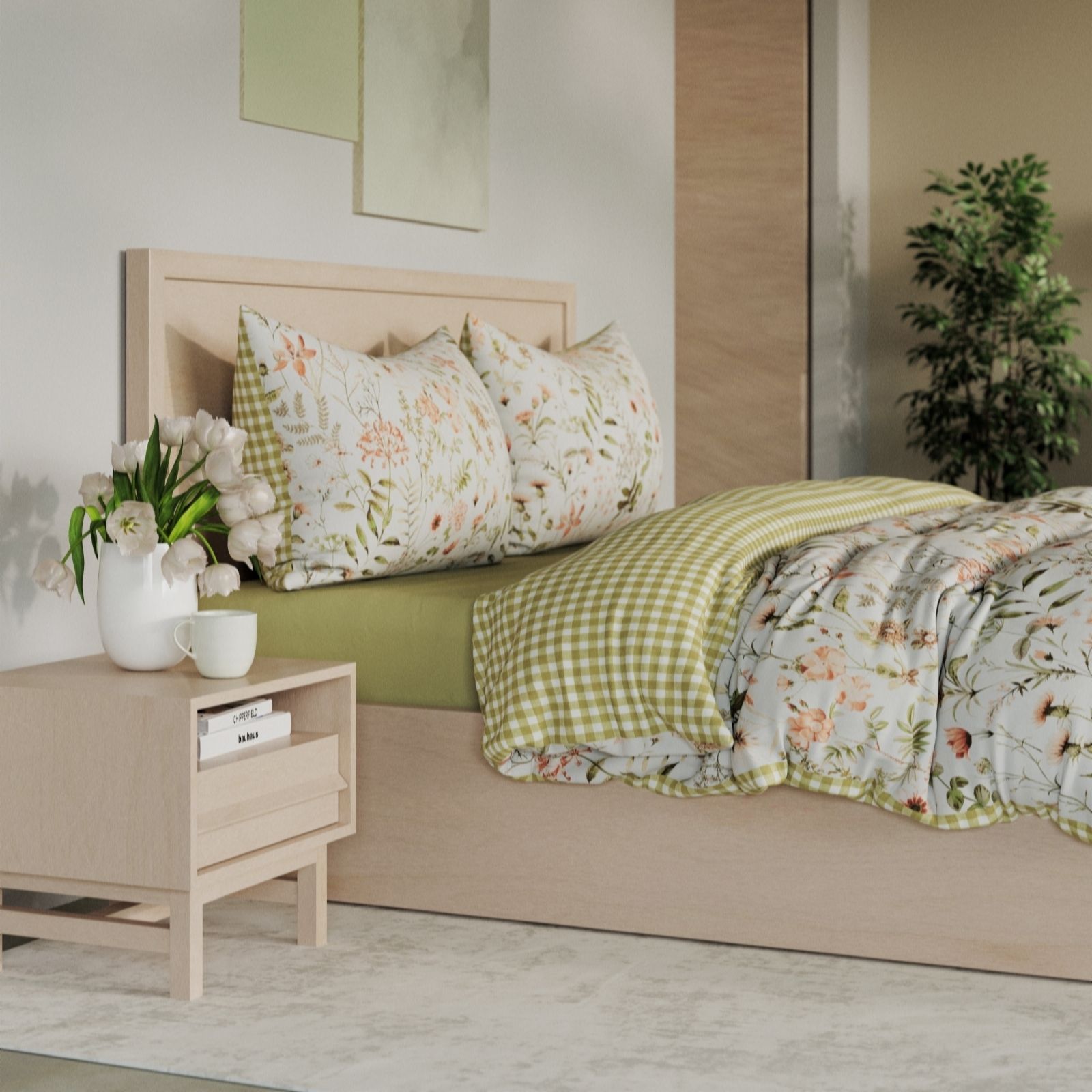 Outlet Cozee Home Reversible Floral and Gingham 4-Piece Duvet Set