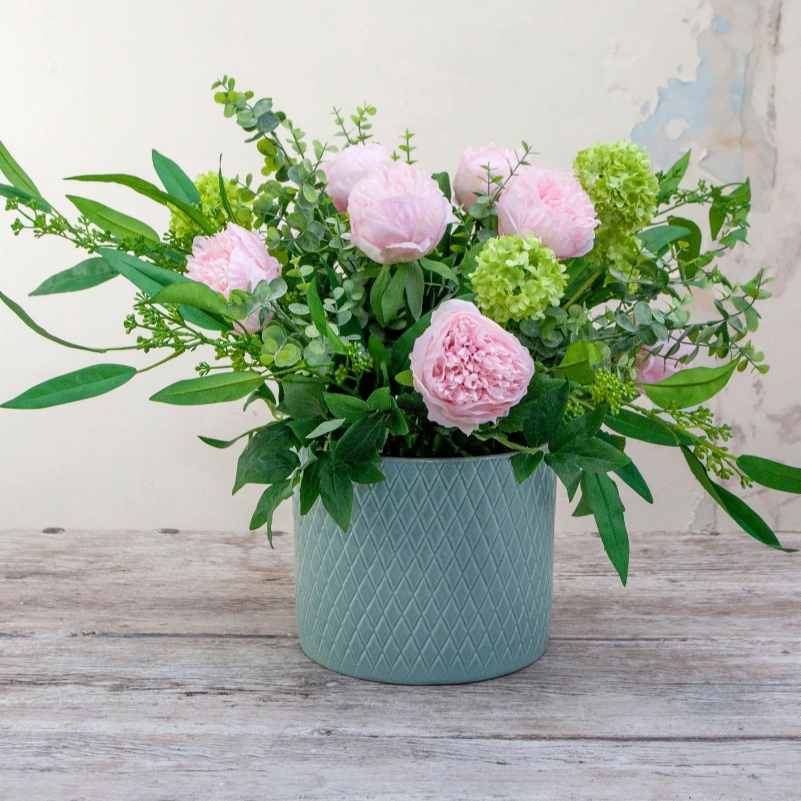 Outlet Peonies & Foliage in a Diamond Engraved Pot