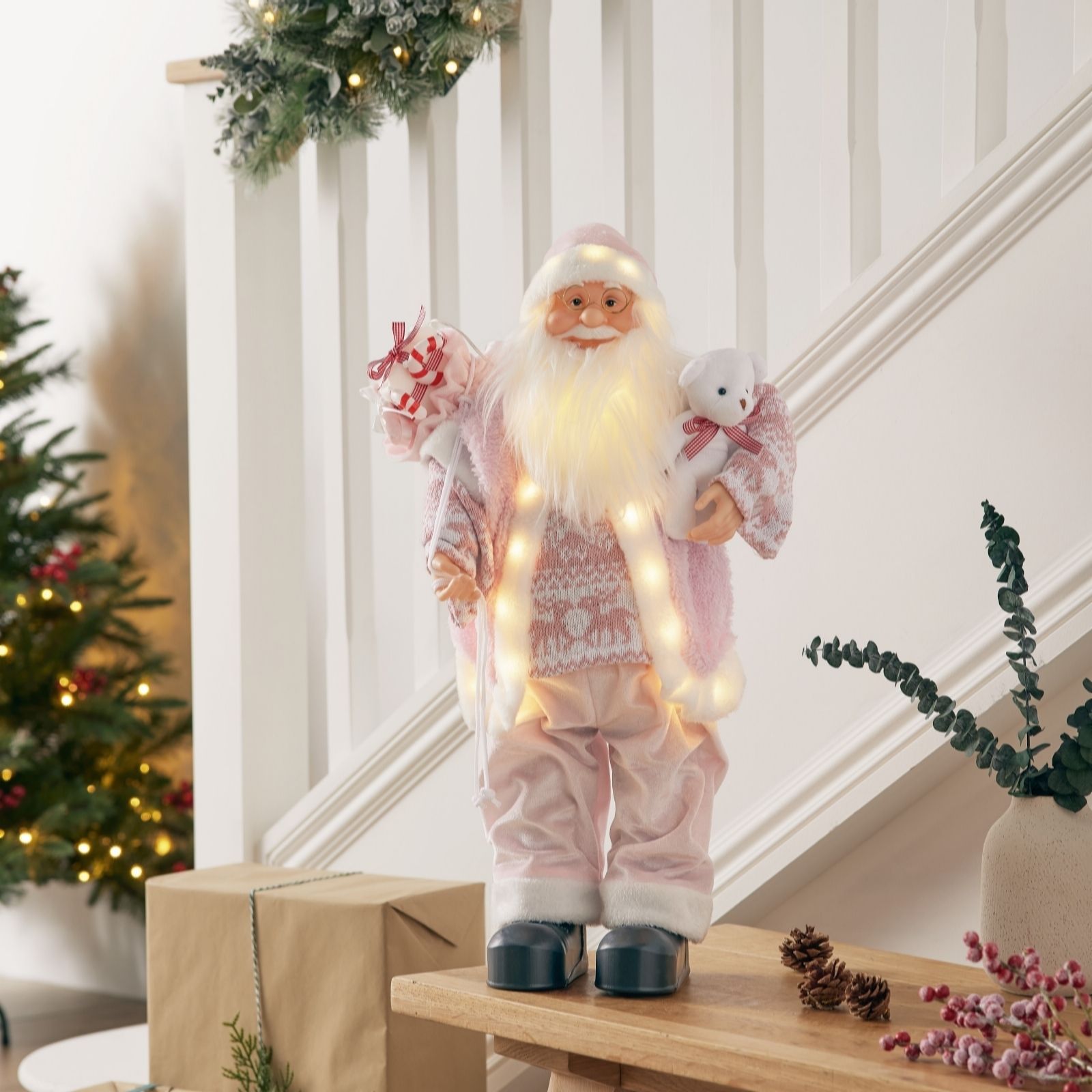 Outlet Festive Pre Lit Standing Santa With Bear