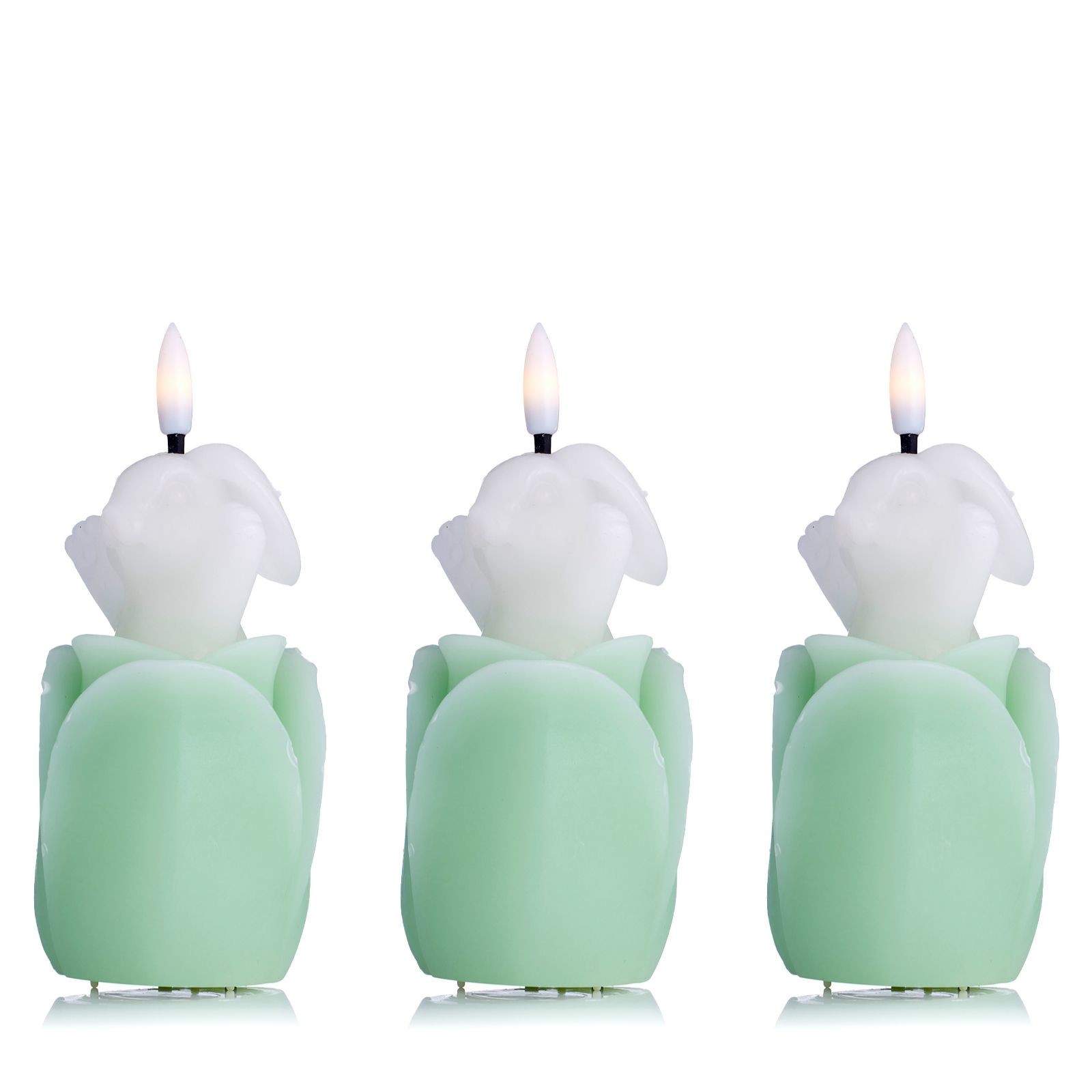 Home Stories Set Of 3 Flameless Wax Bunny Tulip Candles