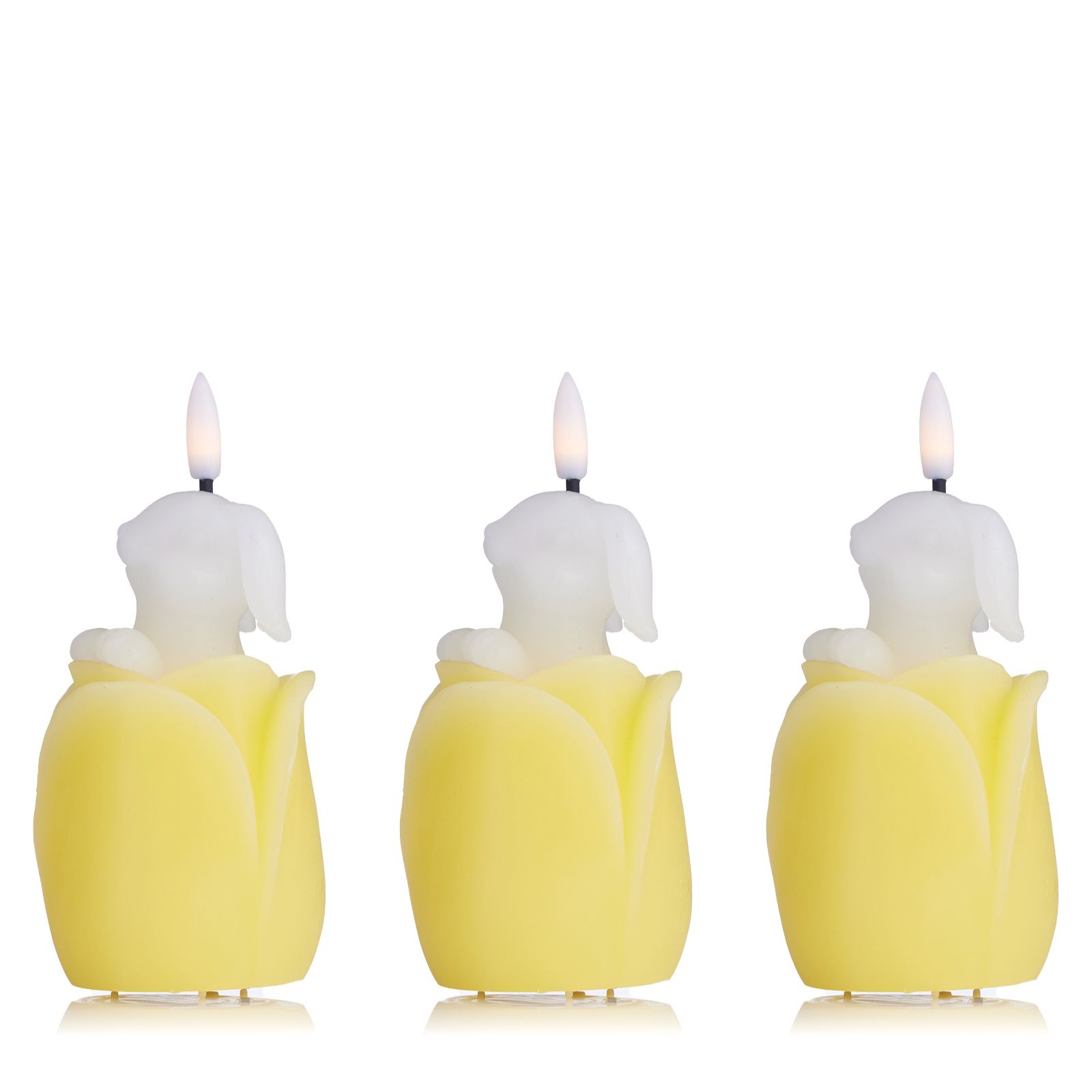 Home Stories Set Of 3 Flameless Wax Bunny Tulip Candles