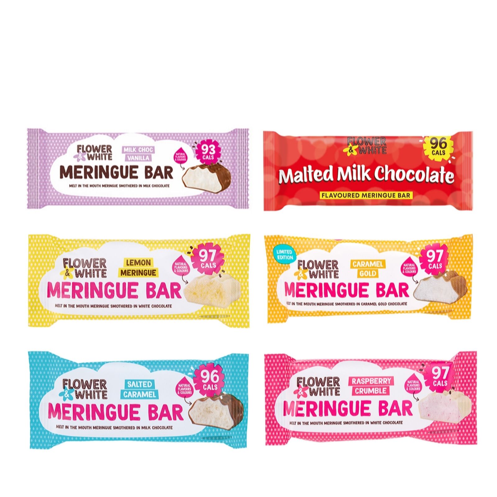 Flower & White 30 Piece Caramel, Vanilla & Fruit Classics Meringue Bar Bundle