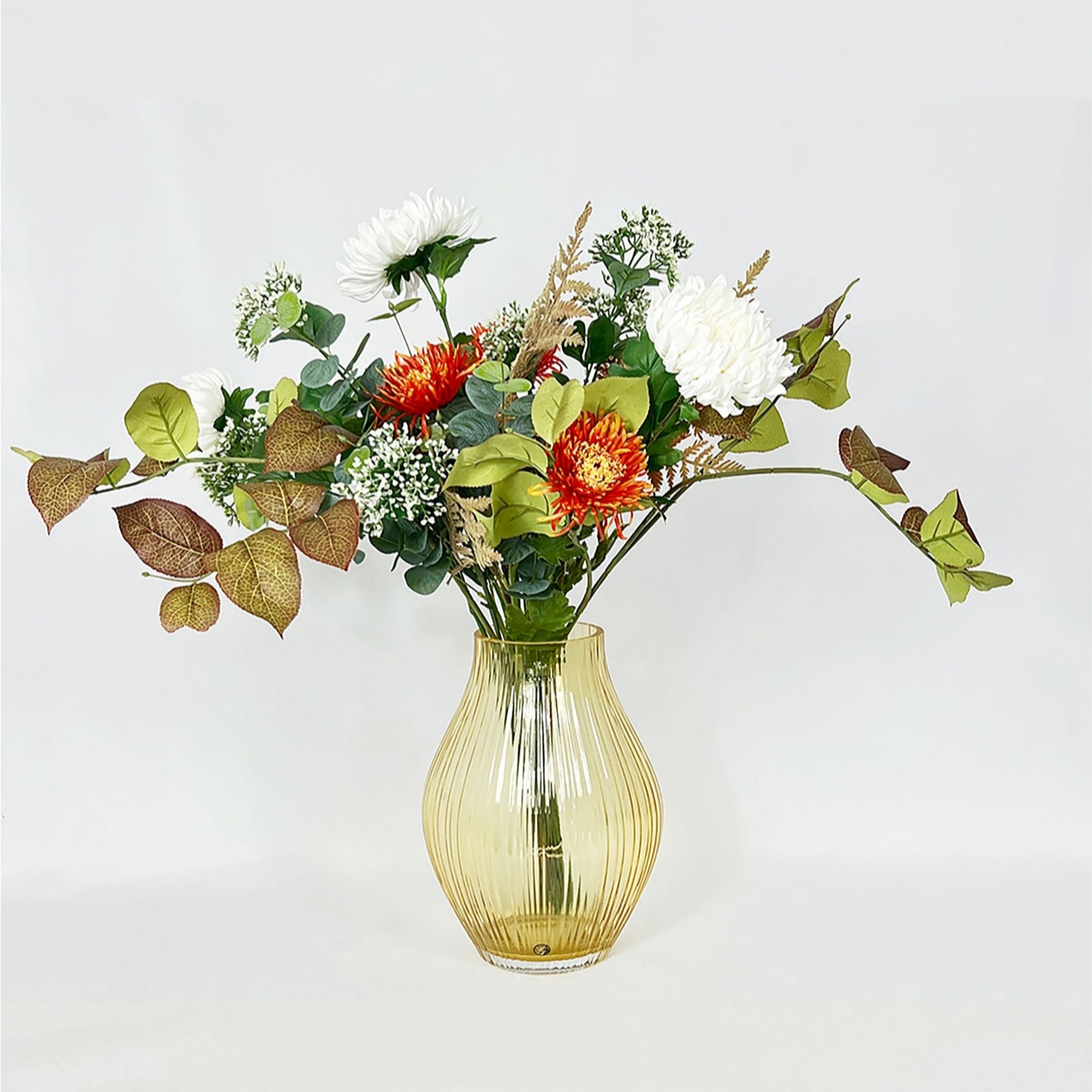 Outlet Peony Chrysanthemums and Autumnal Foliage in an Optic Vase - QVC UK